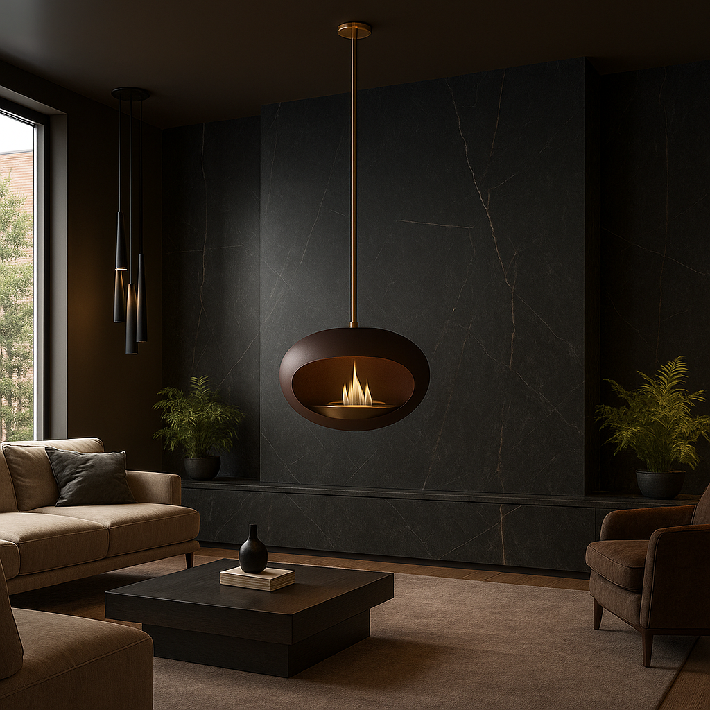 How to Choose a Suspended Fireplace: Ceiling, Fuel, Rotation and Room Design