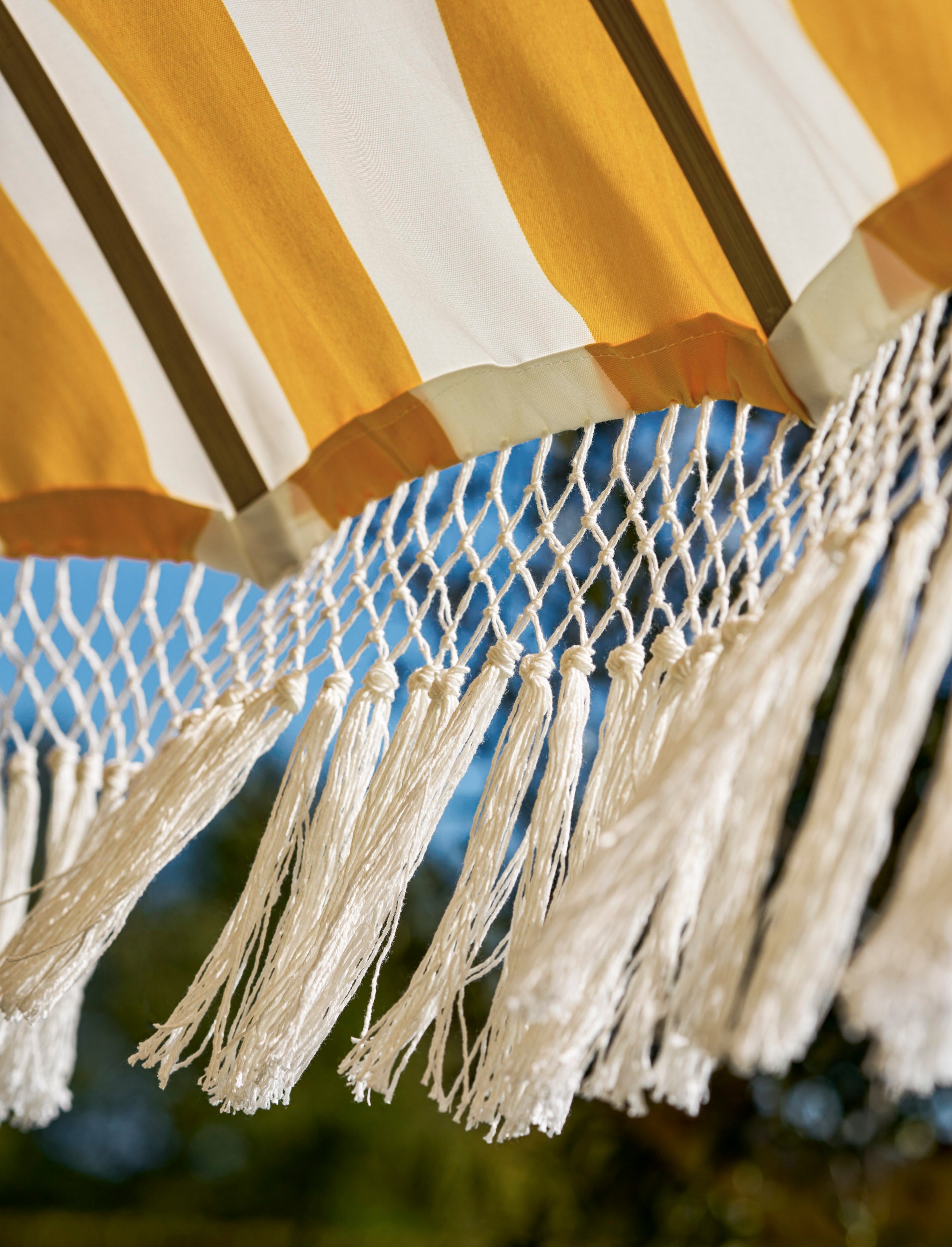 Summerleaze Stripe Parasol – Teak & Yellow