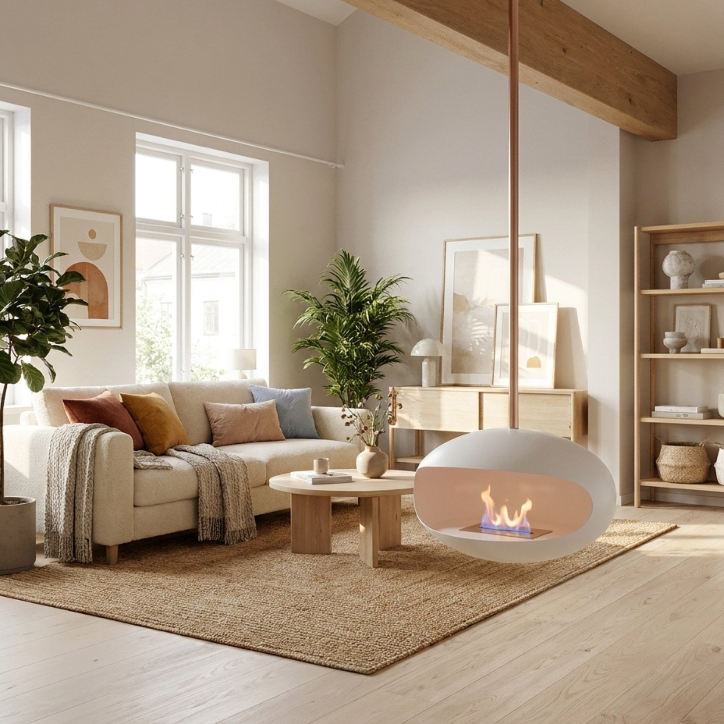 Cocoon Aeris – Matt White Ceiling‑Mounted Bioethanol Fireplace