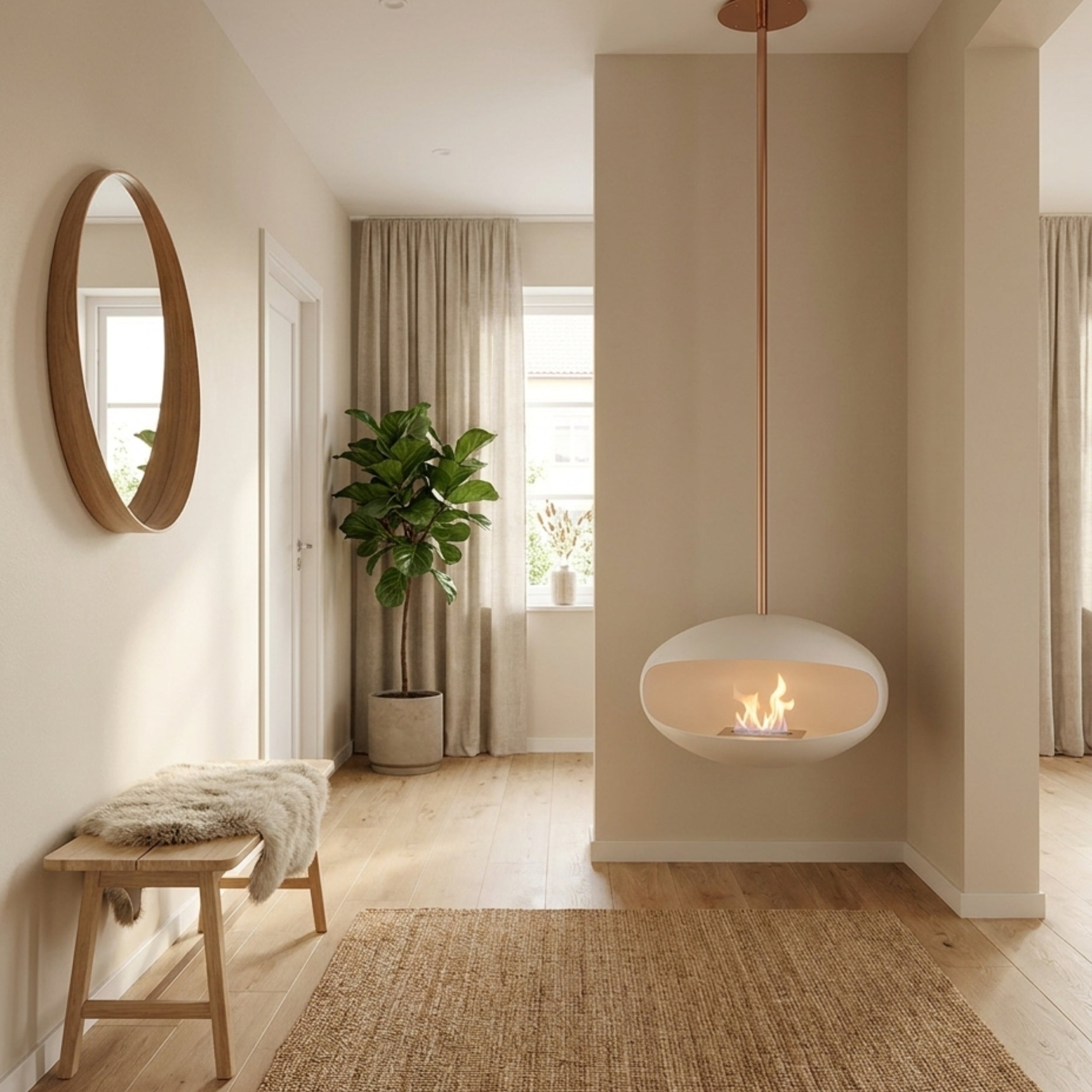 Cocoon Aeris – Matt White Ceiling‑Mounted Bioethanol Fireplace