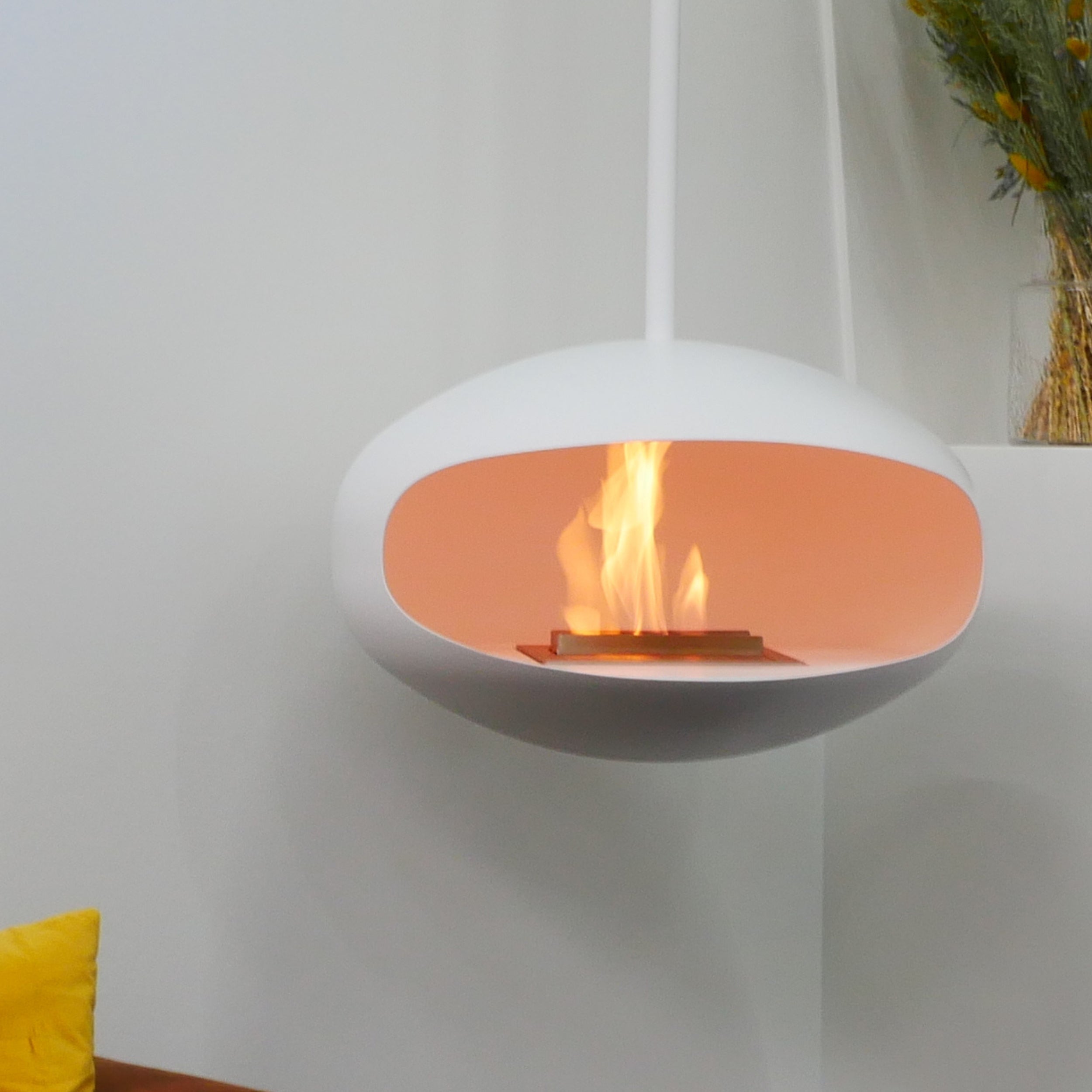 Cocoon Aeris – Matt White Ceiling‑Mounted Bioethanol Fireplace