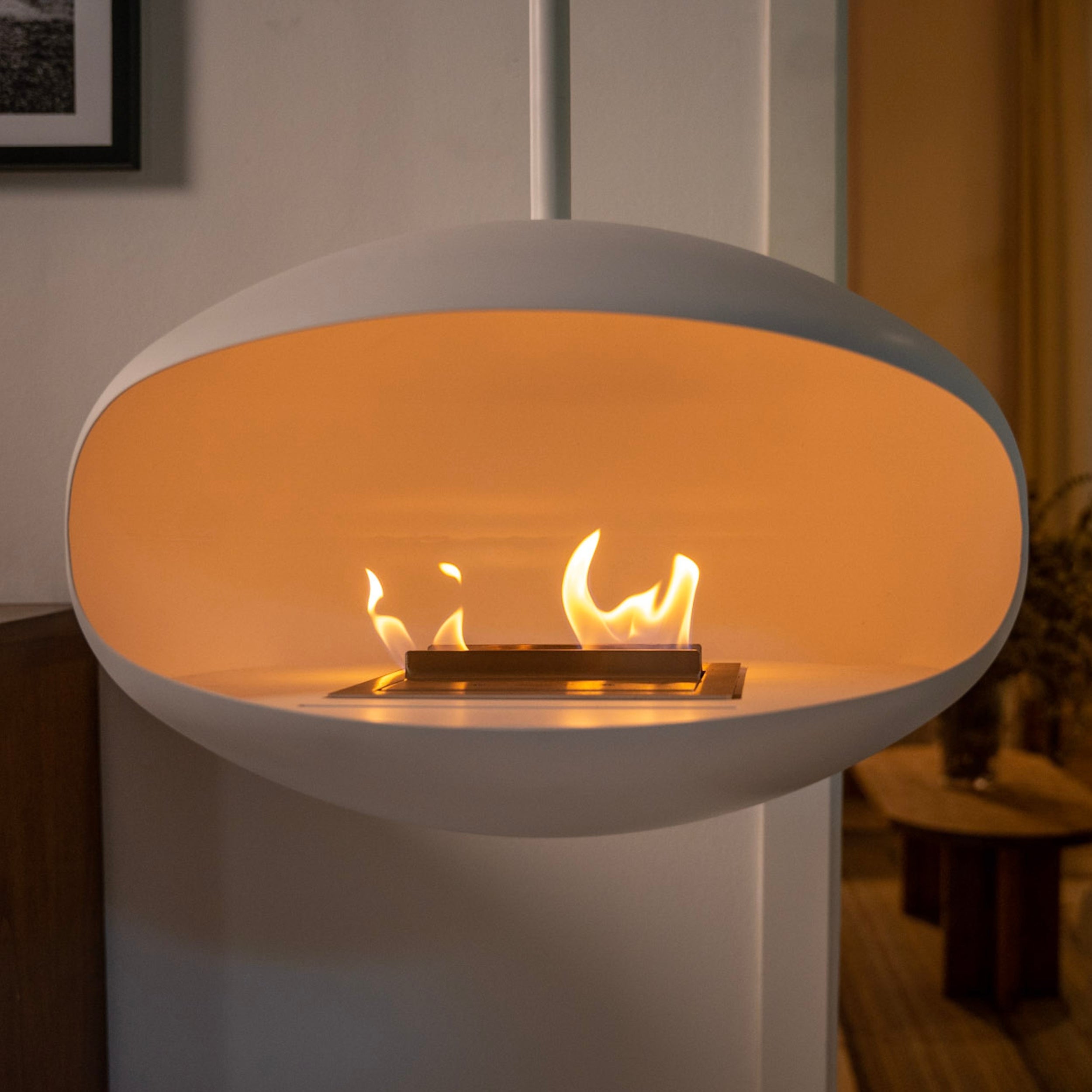 Cocoon Aeris – Matt White Ceiling‑Mounted Bioethanol Fireplace
