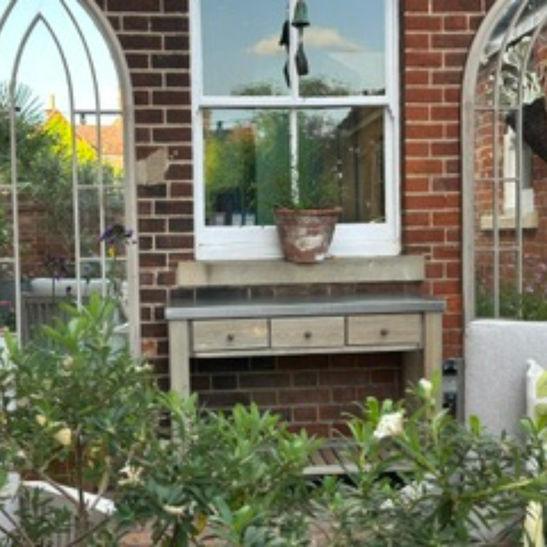 Aldsworth Potting Table in a customer’s garden, Bury St Edmunds