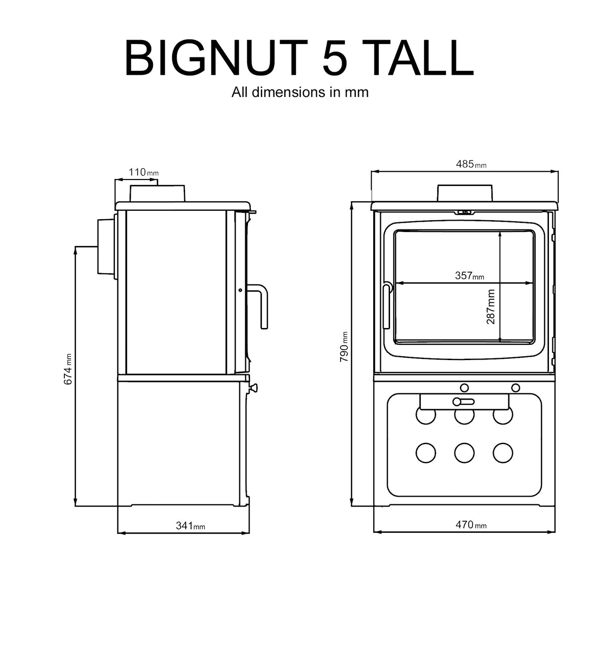 Saltfire Bignut 5 Tall Stove in Metallic Black