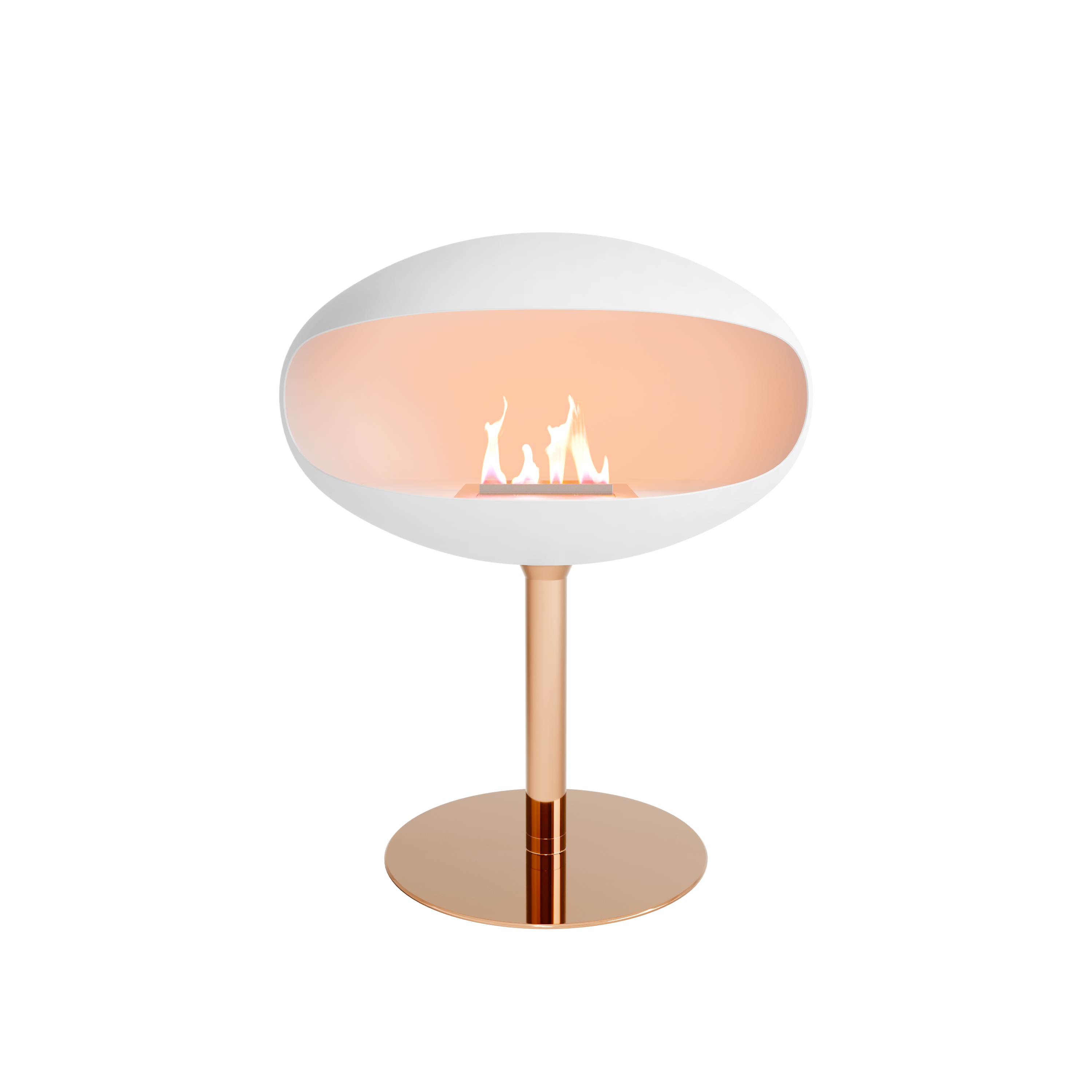 Cocoon Pedestal Fire – Matte White with Rose Gold Brass Pedestal