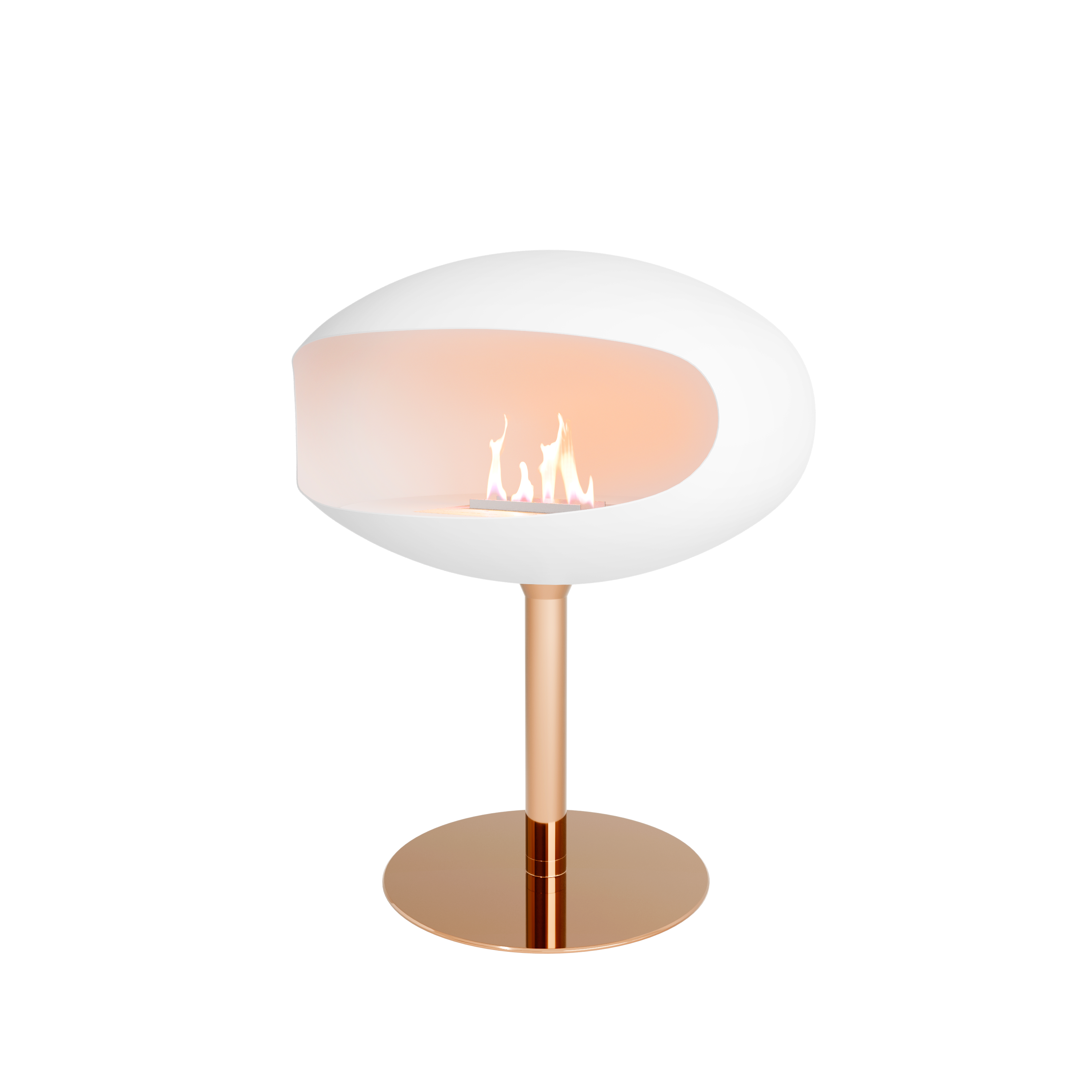 Cocoon Pedestal Fire – Matte White with Rose Gold Brass Pedestal