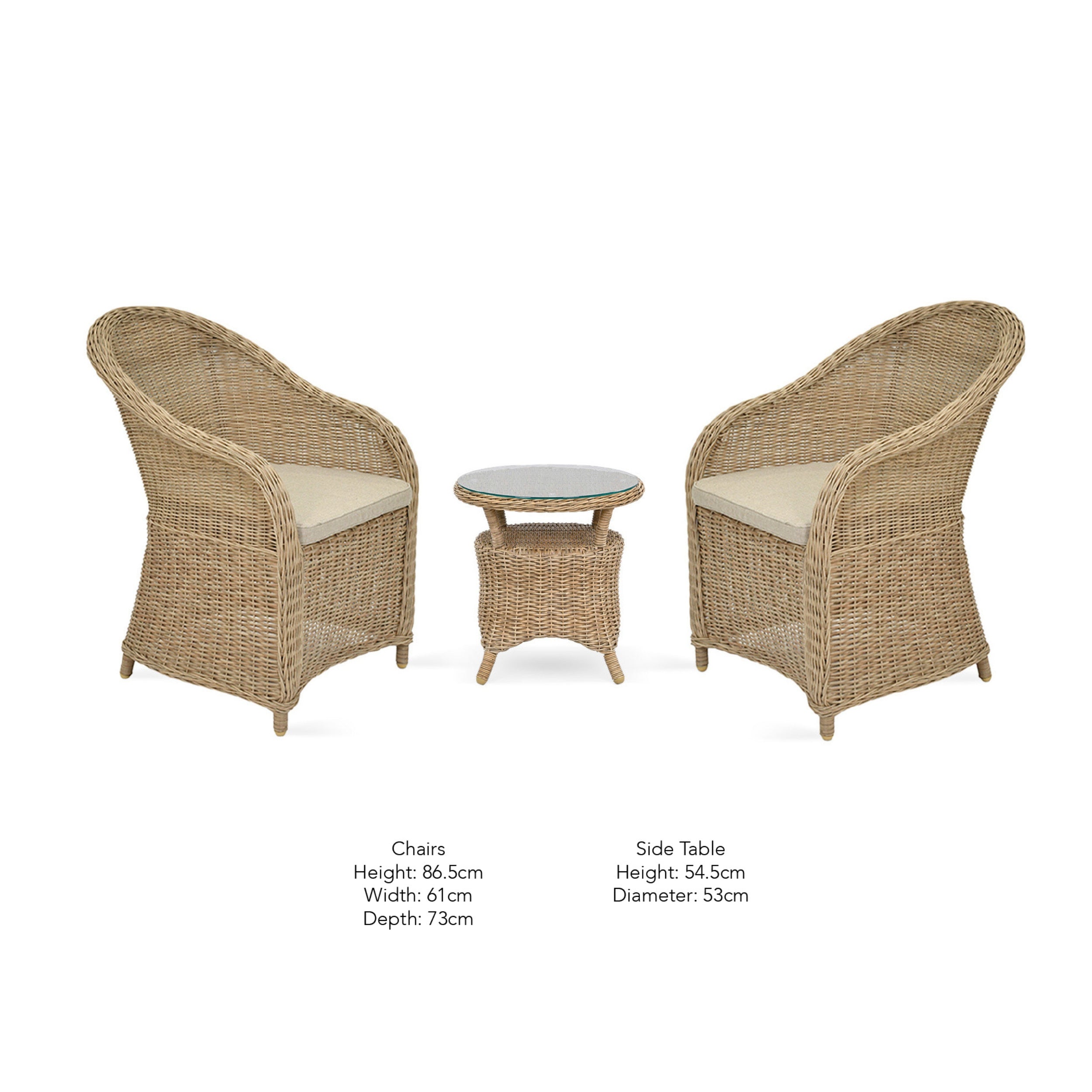 Brayford Outdoor Chair Set – PE Rattan, 2 Chairs & Side Table