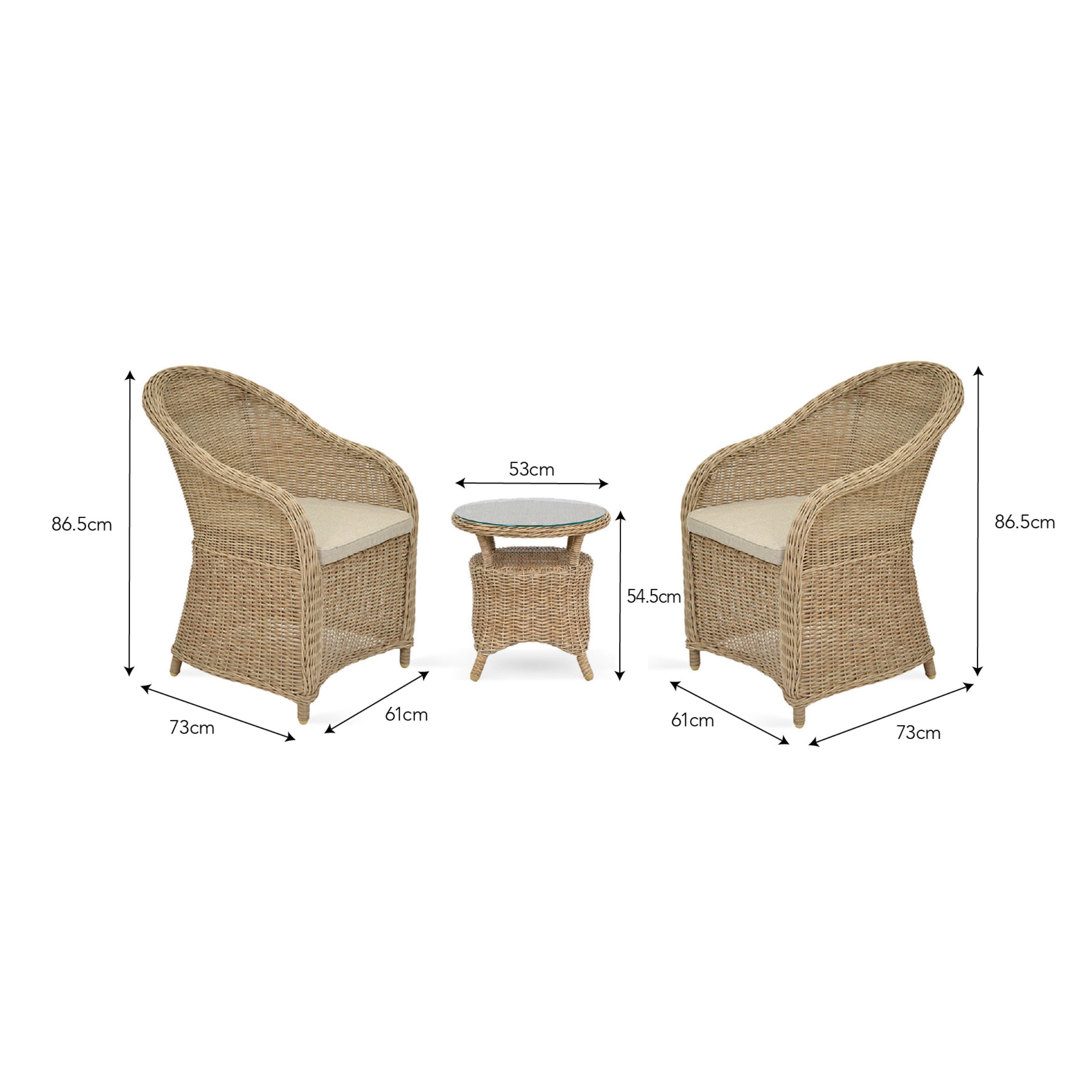 Brayford Outdoor Chair Set – PE Rattan, 2 Chairs & Side Table