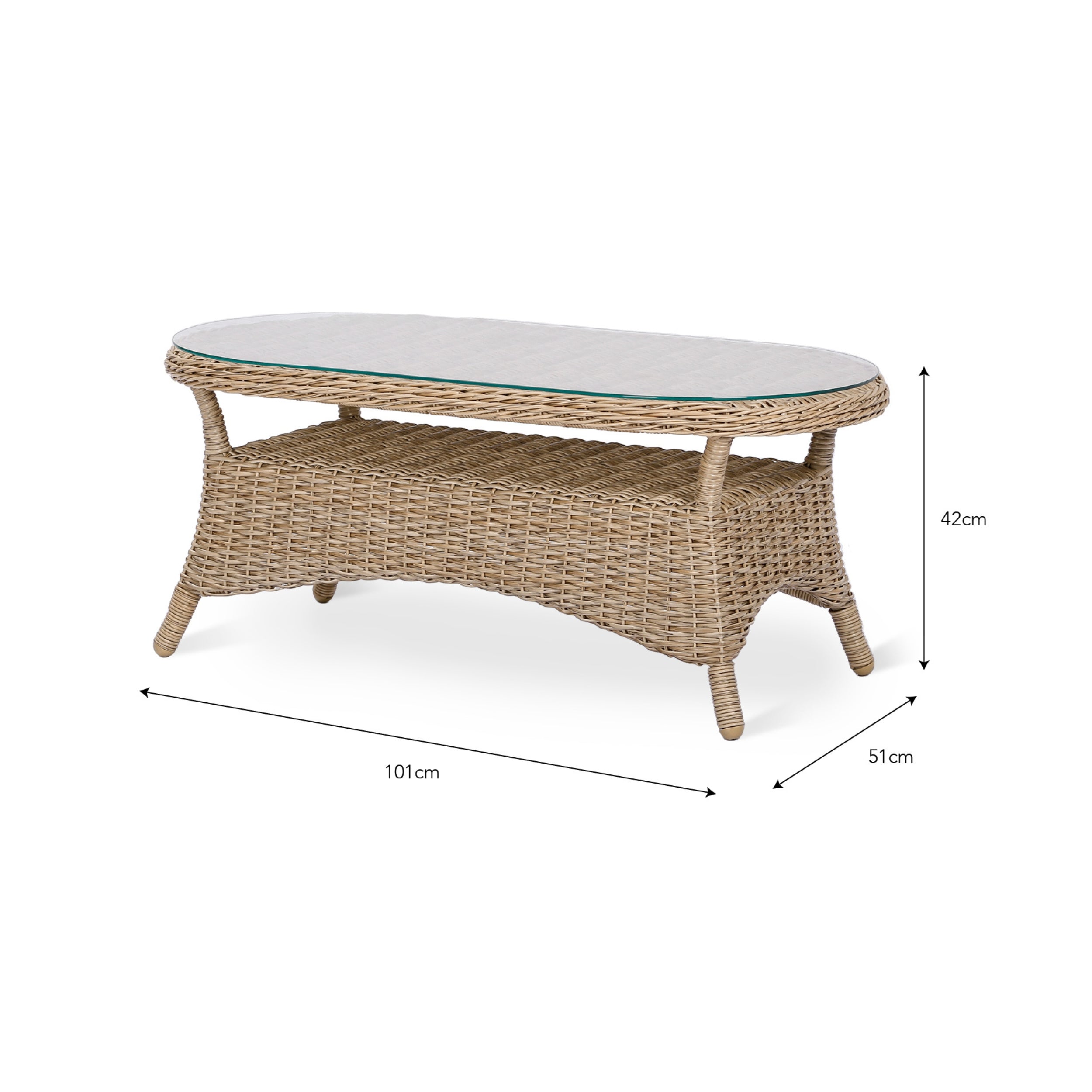 Brayford Outdoor Coffee Table – PE Rattan & Glass