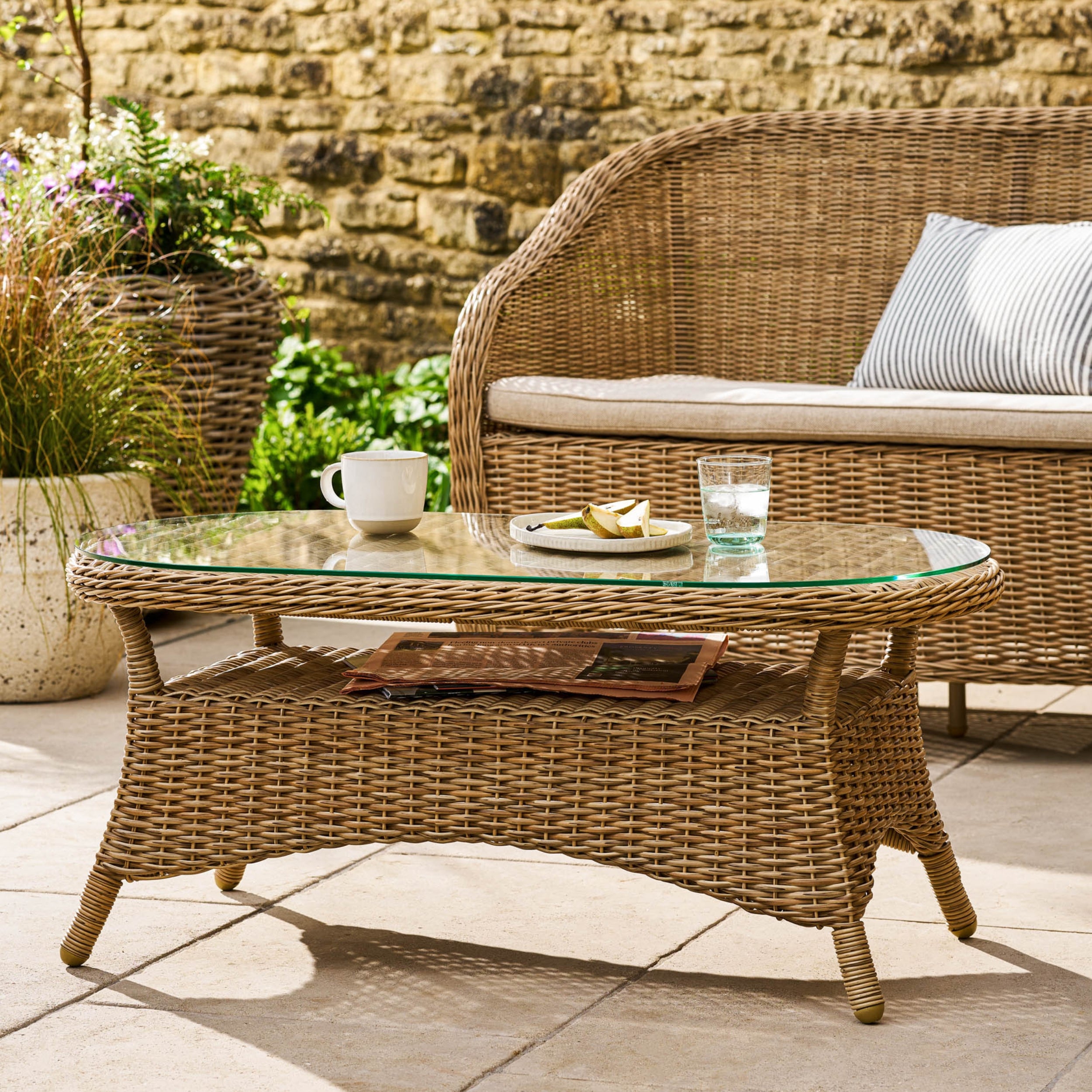 Brayford Outdoor Coffee Table – PE Rattan & Glass
