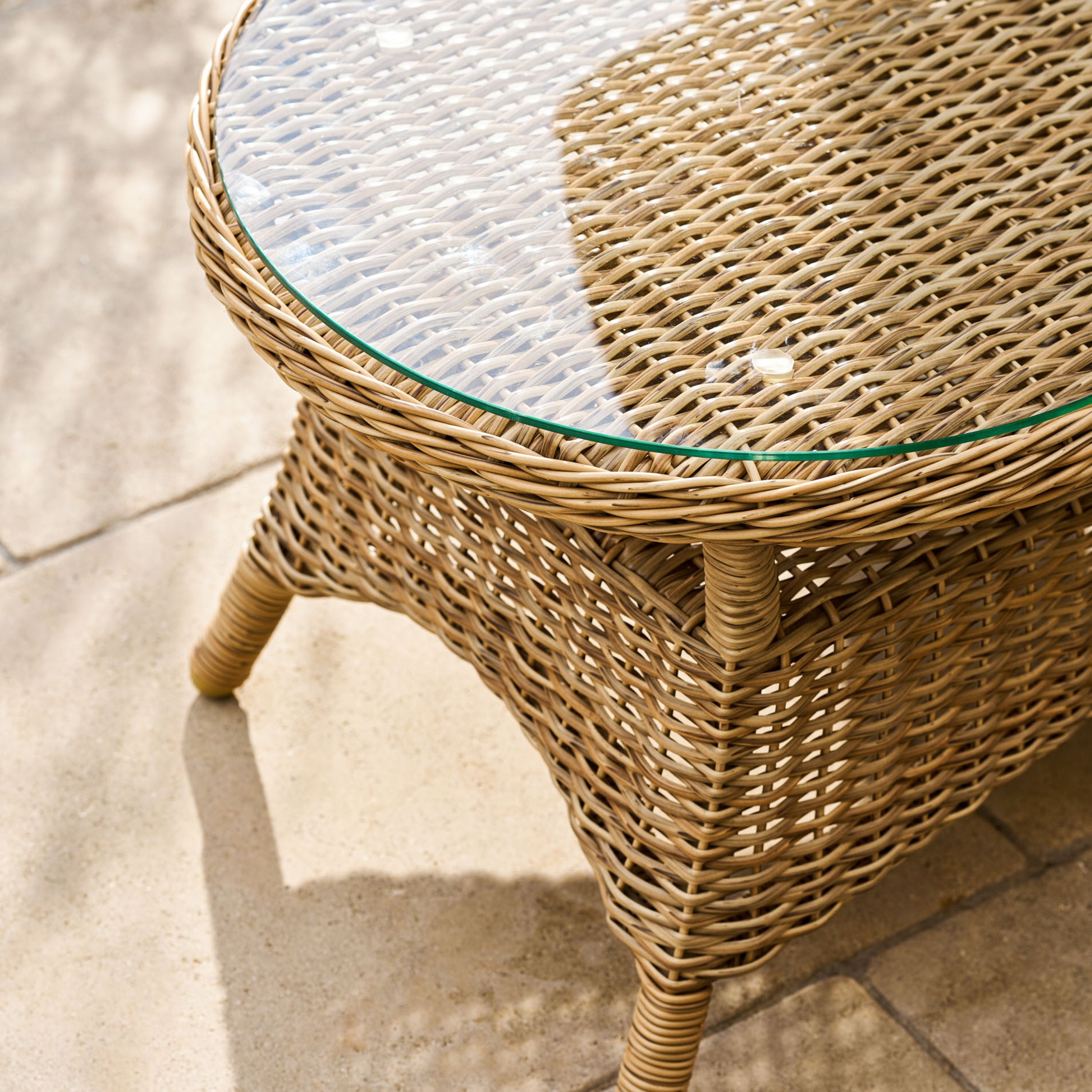 Brayford Outdoor Coffee Table – PE Rattan & Glass