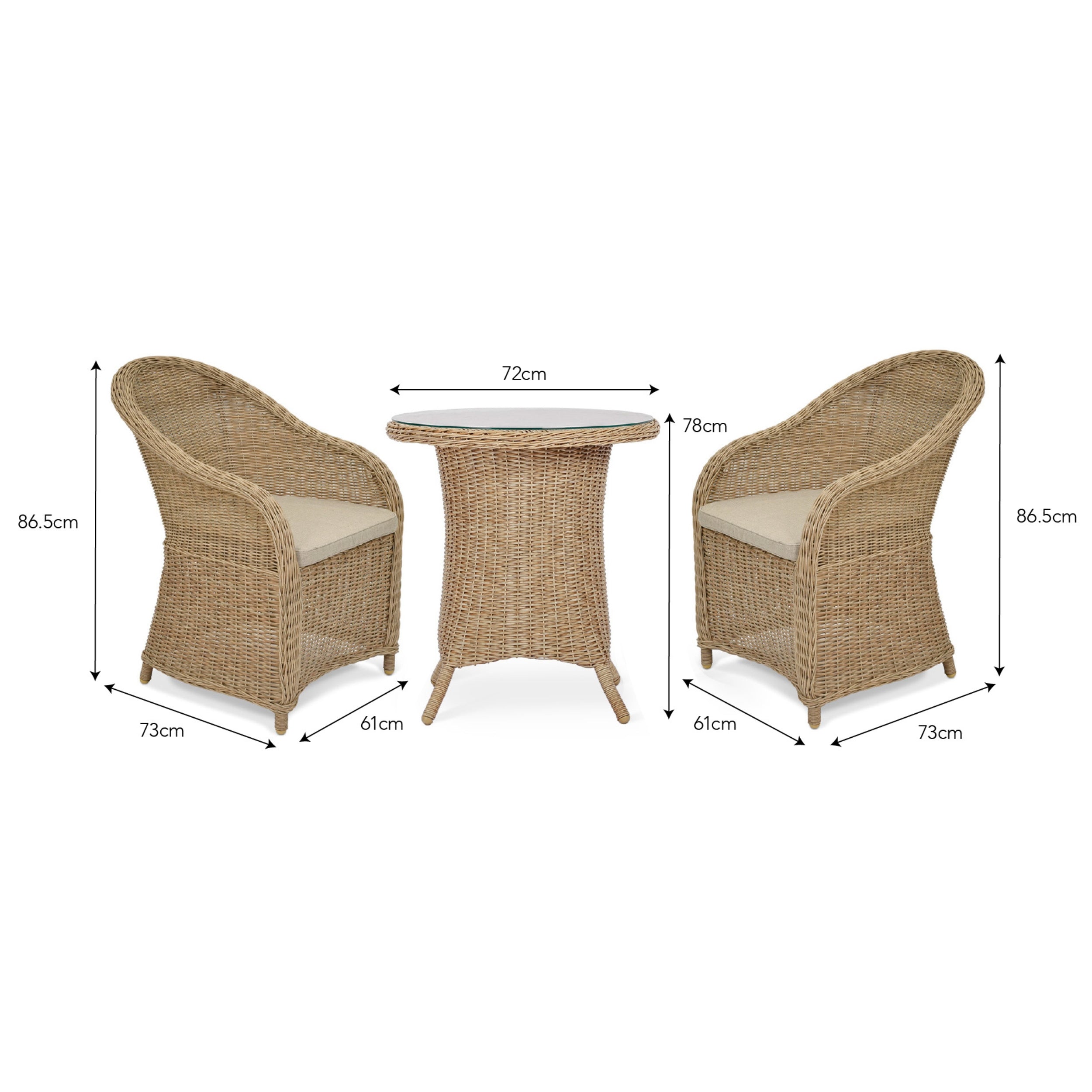 Brayford Outdoor Bistro Set – PE Rattan, Table & 2 Chairs