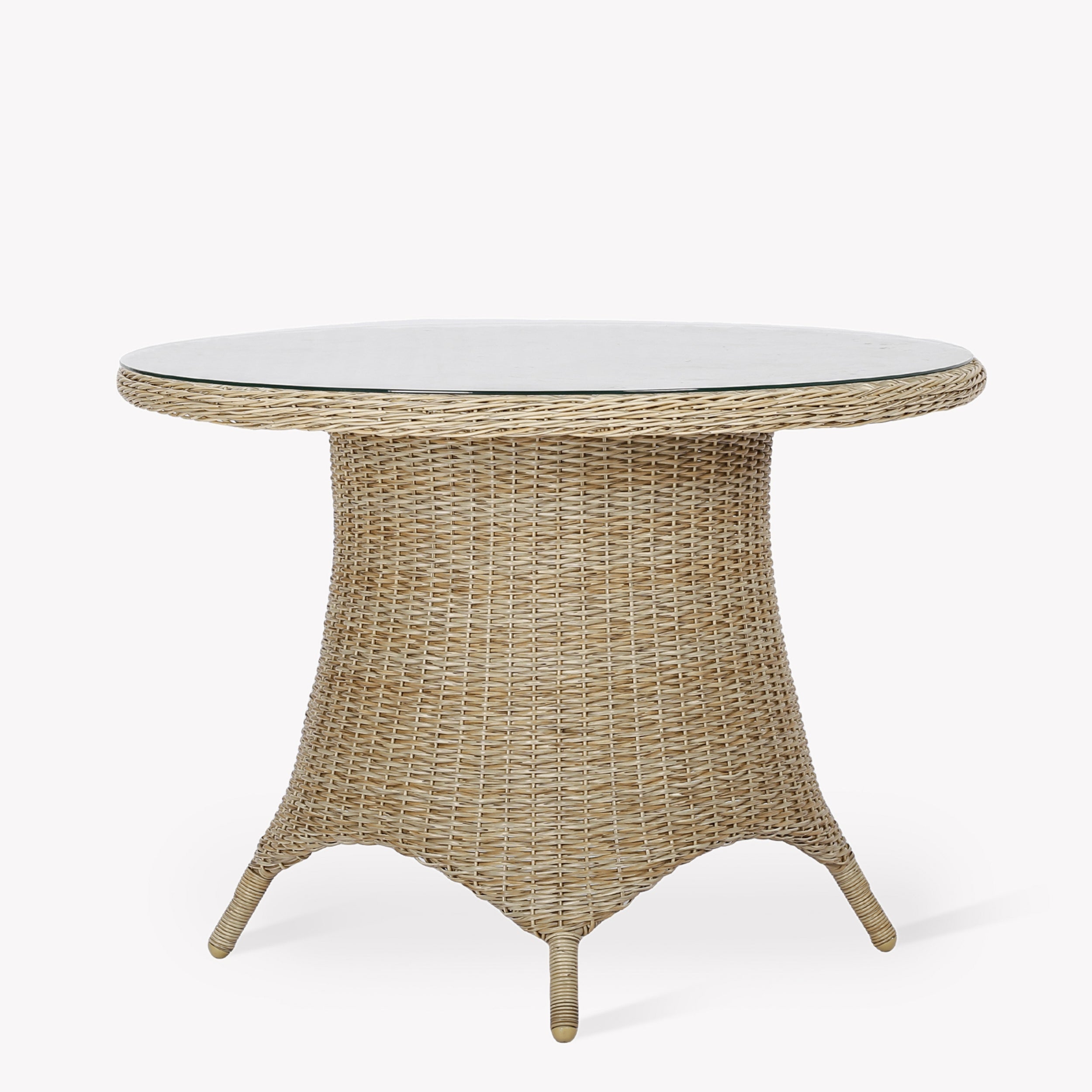 Brayford Small Round Outdoor Dining Table – PE Rattan & Glass