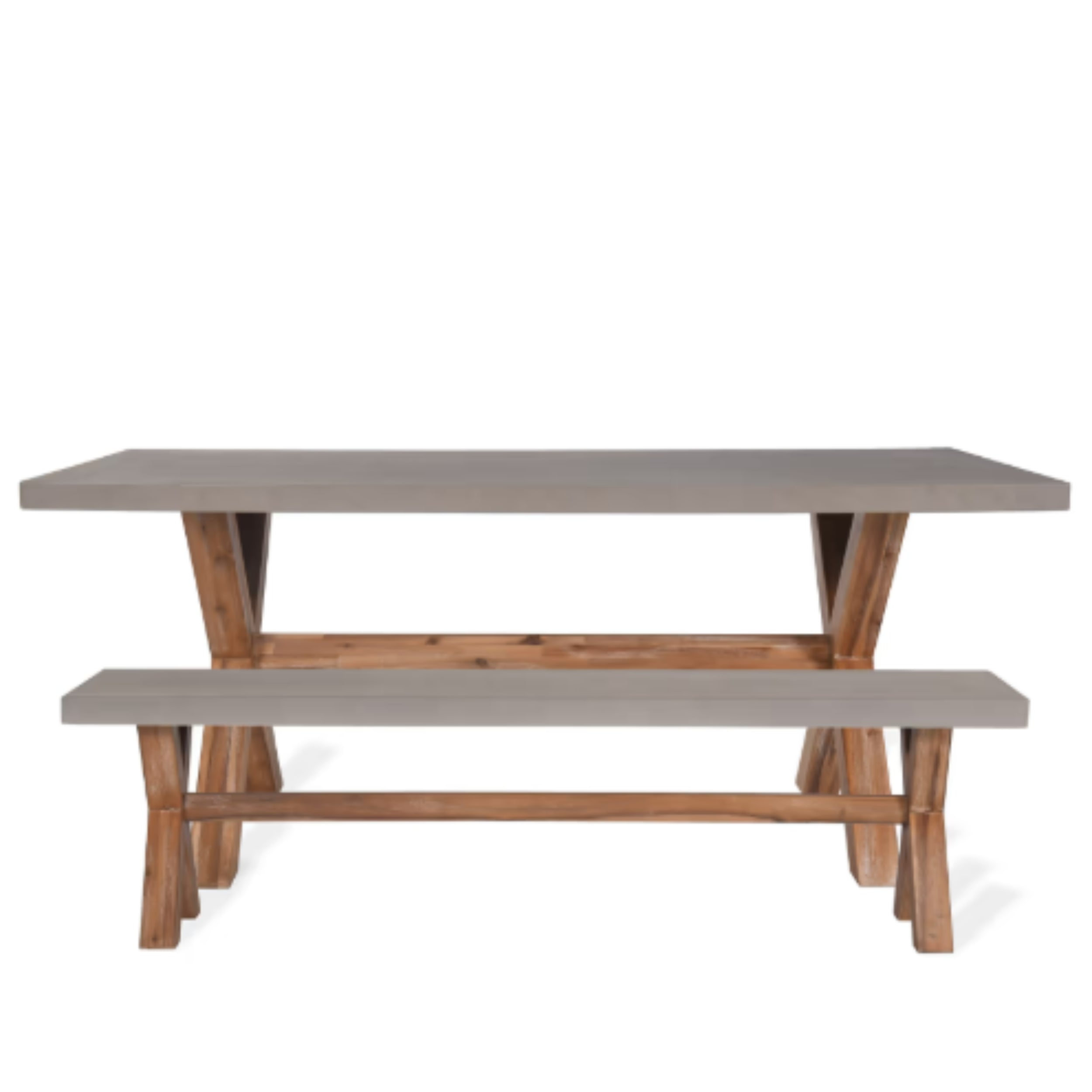 Burford Small Table & Bench Set – Acacia Wood & Polystone