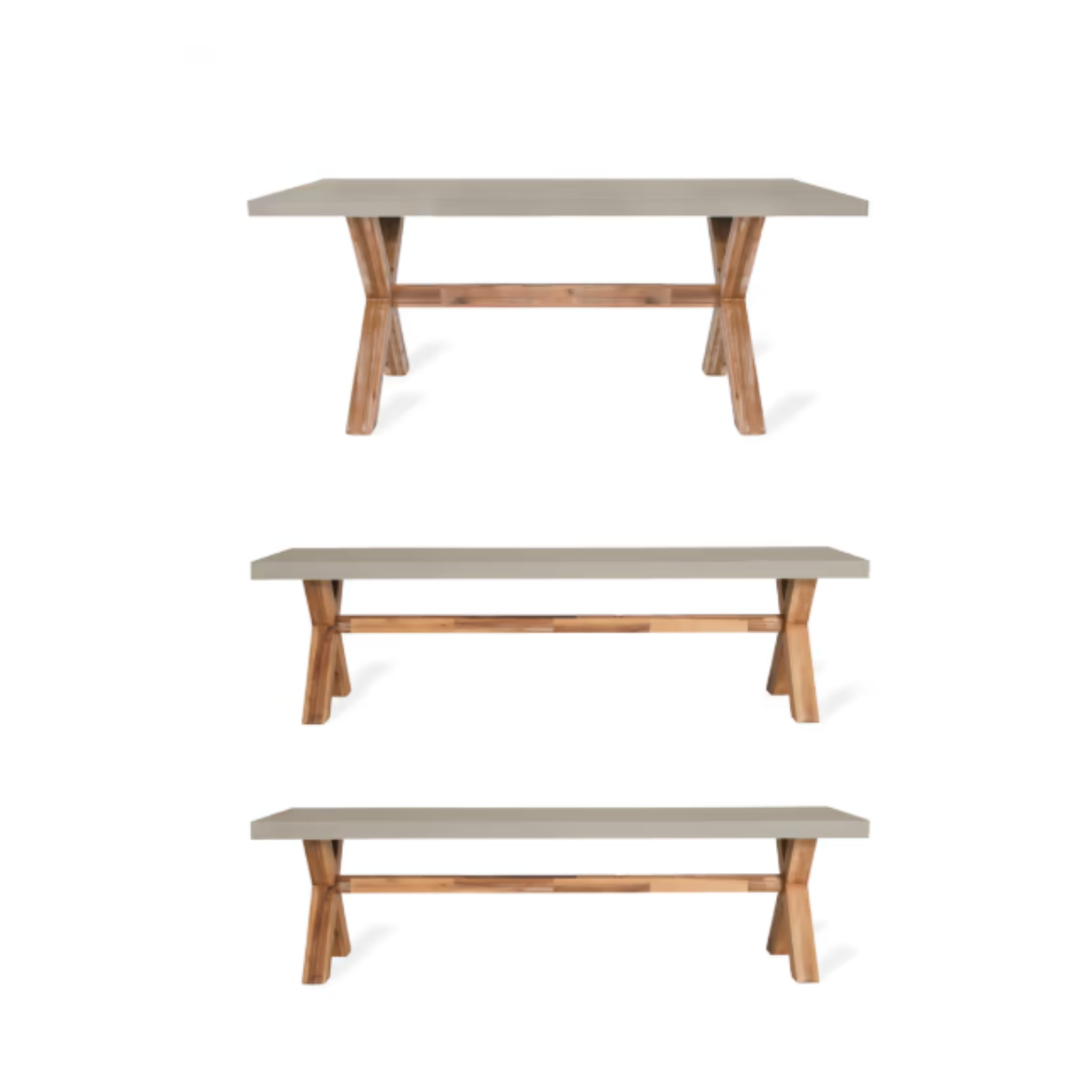 Burford Small Table & Bench Set – Acacia Wood & Polystone