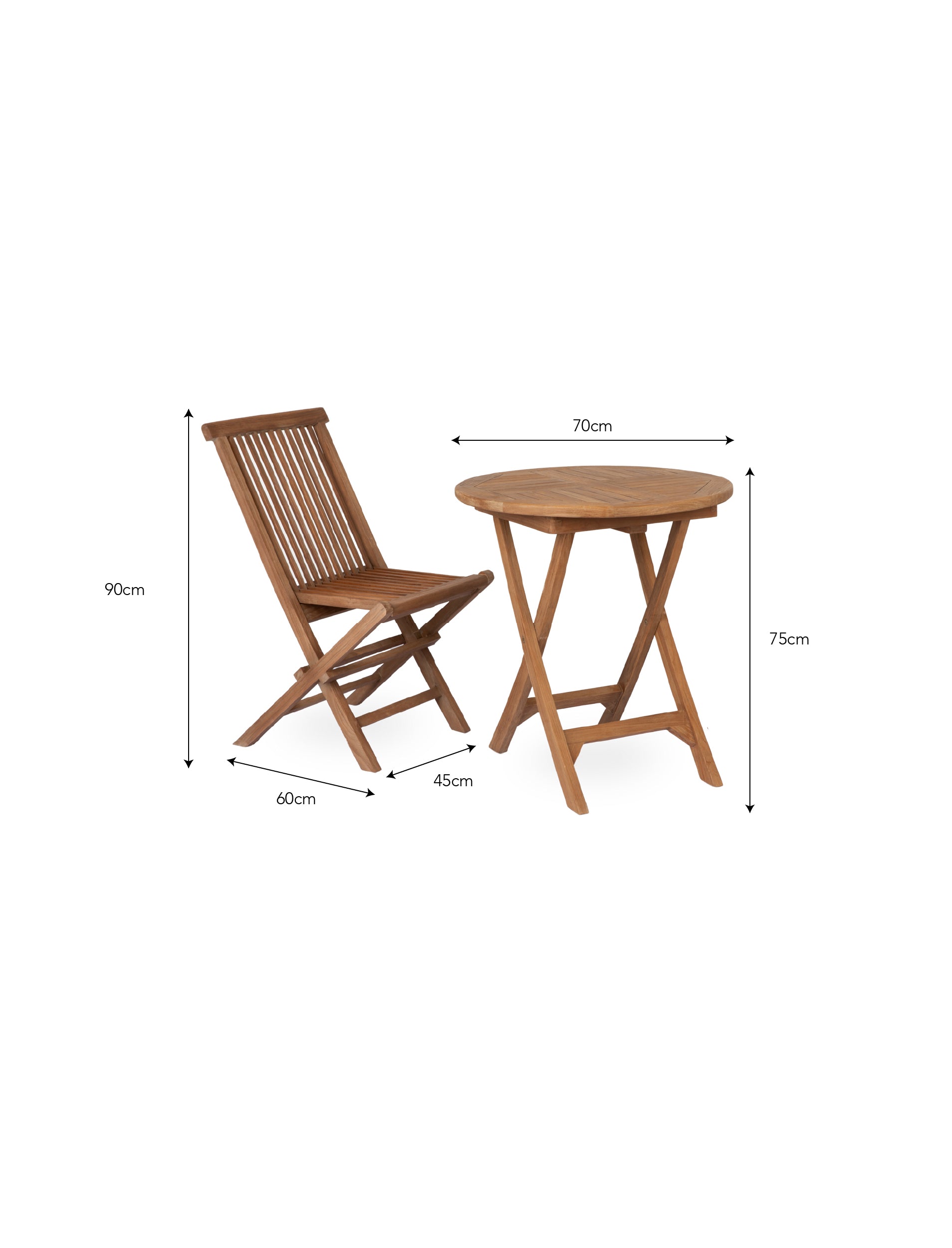 Radley Teak Bistro Set – Folding Table & Two Chairs