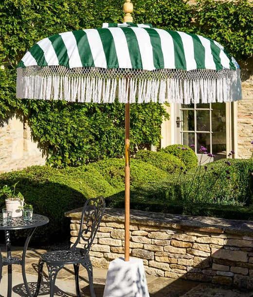 Summerleaze Stripe Parasol – Teak & Yellow