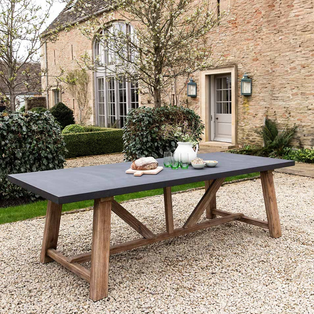 Chilford Large Outdoor Dining Table – Acacia Wood & Grey Polystone