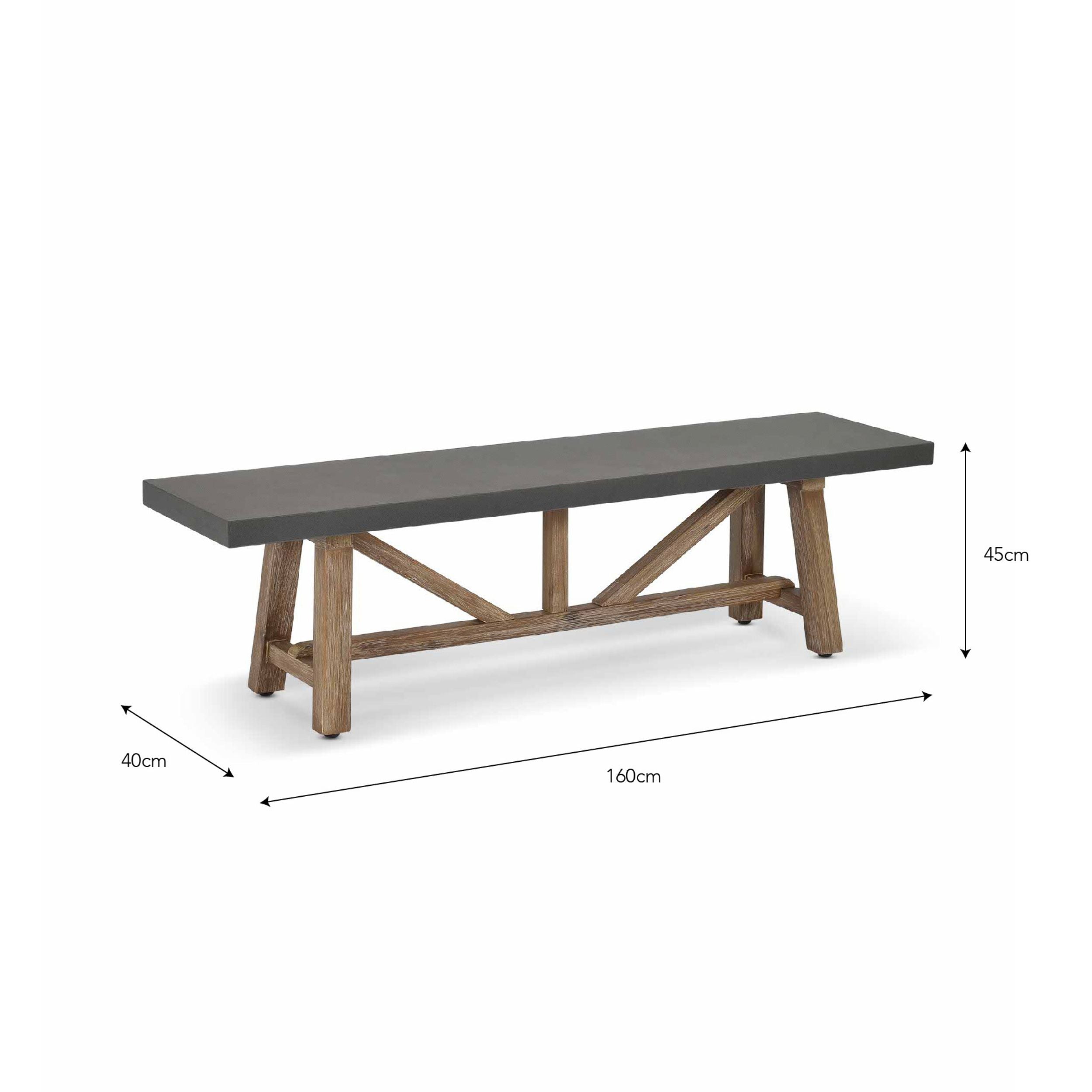 Chilford Small Bench – Acacia Wood & Grey Polystone