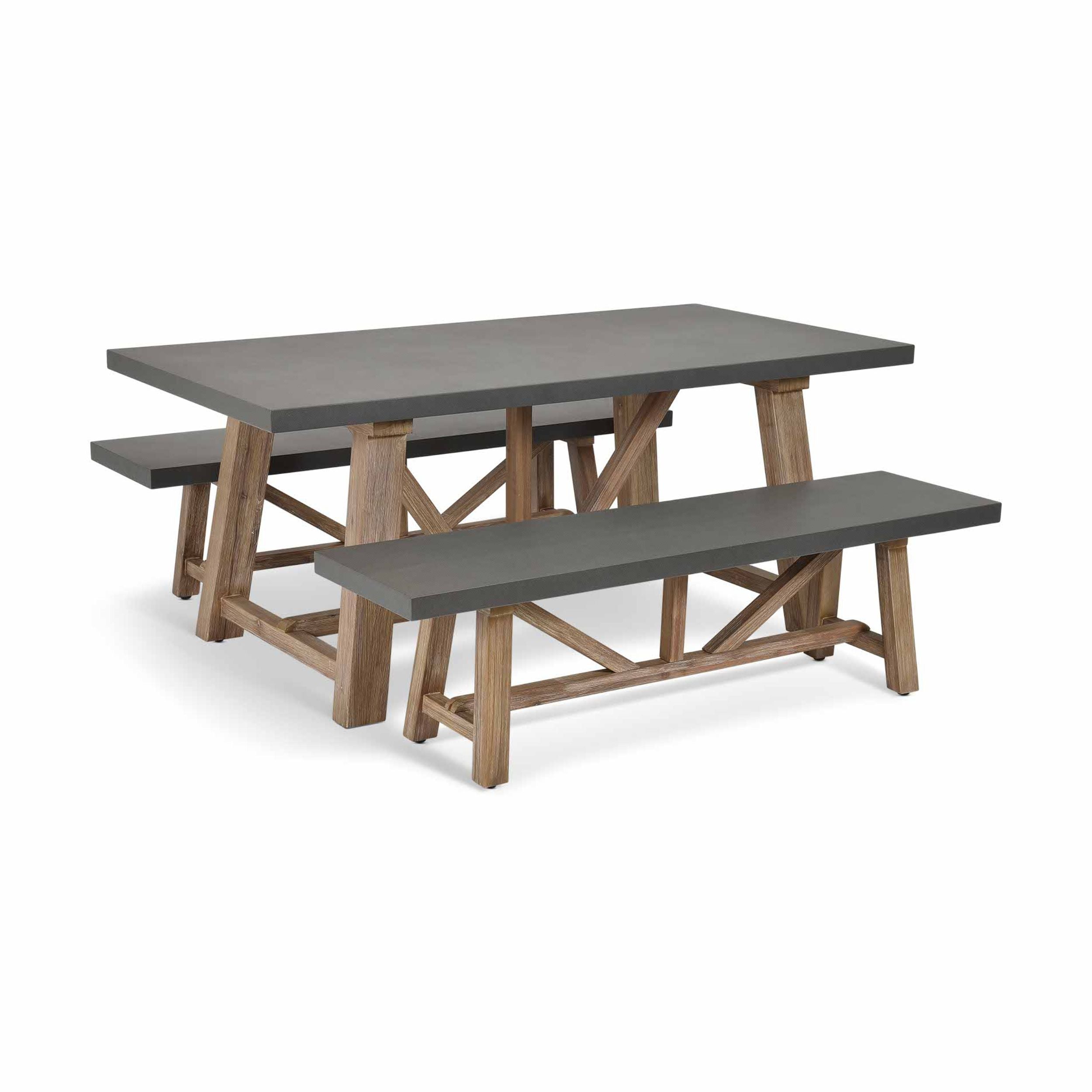 Chilford Small Table & Bench Set – Acacia Wood & Grey Polystone