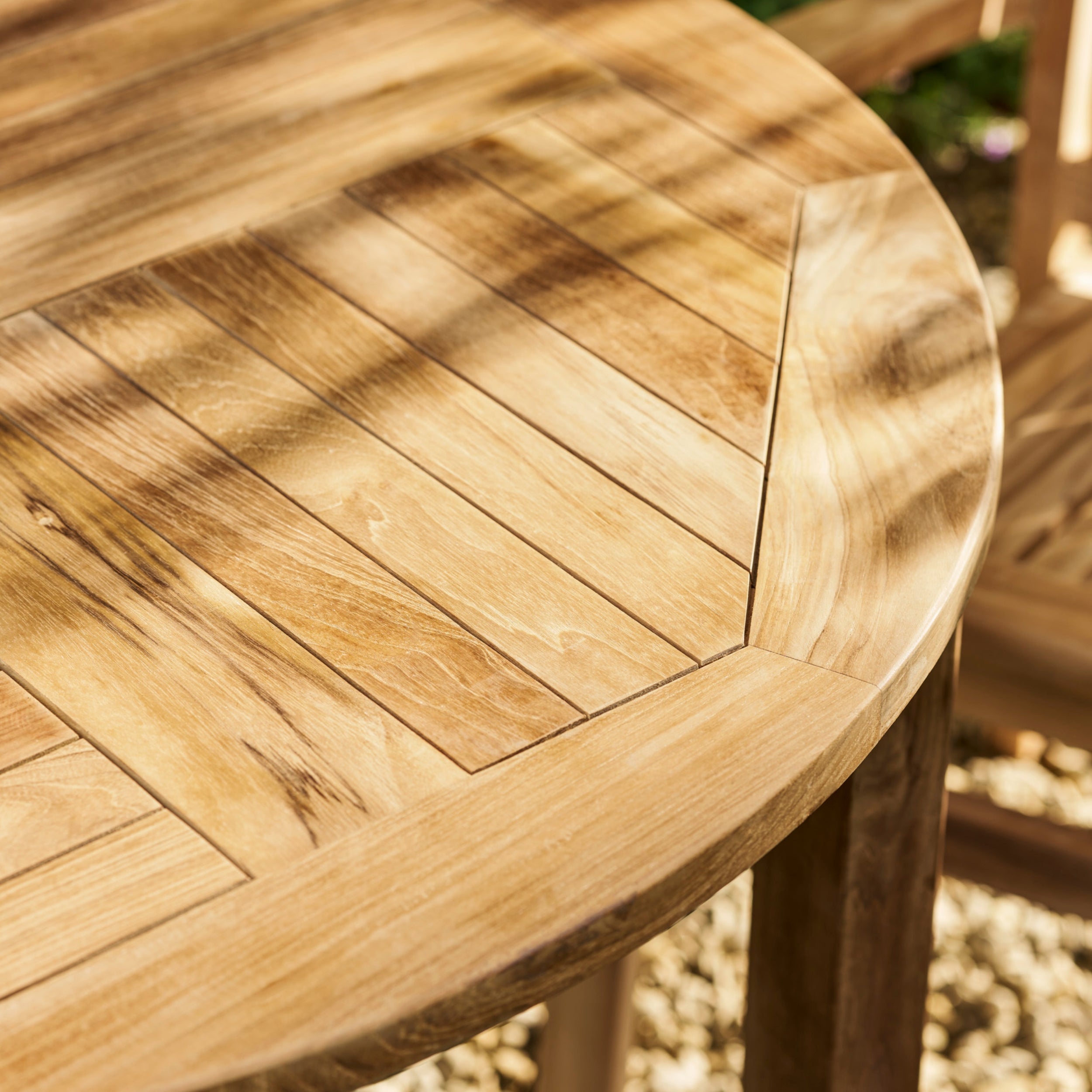 Churn Round Teak Table & 2 Henley Stacking Armchairs