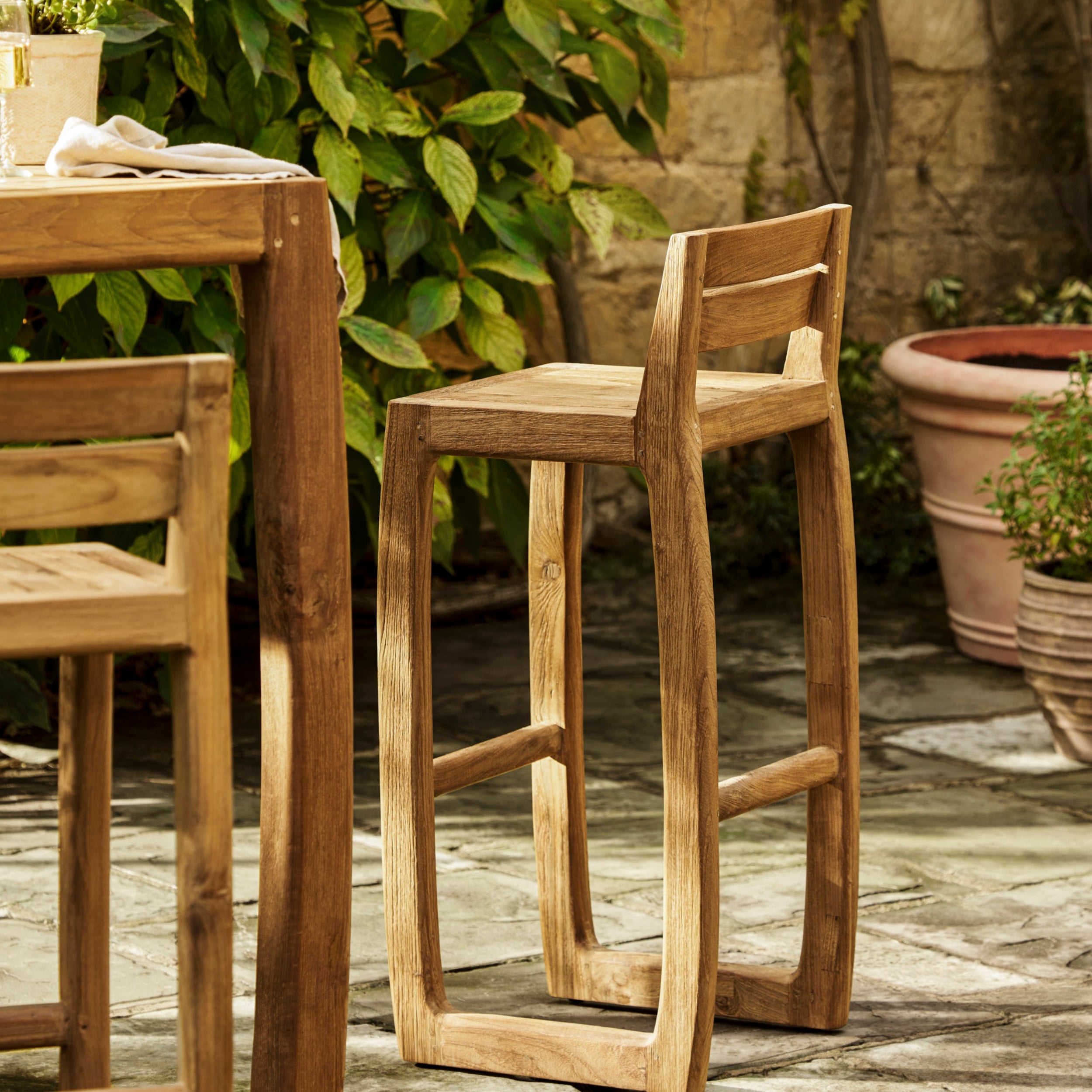Dashwood Bar Stools with Backs – Reclaimed Teak, Set of 2