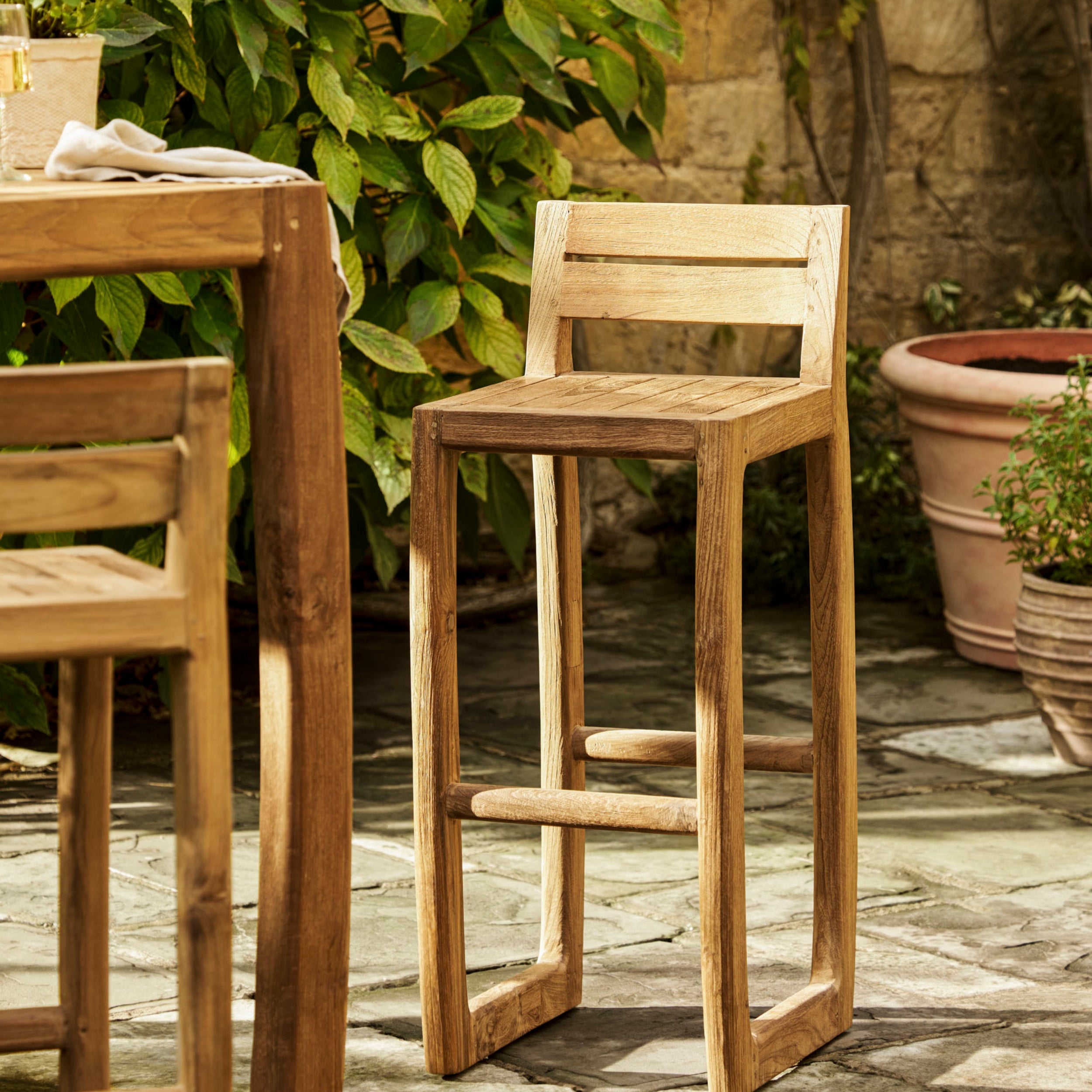 Dashwood Bar Stools with Backs – Reclaimed Teak, Set of 2