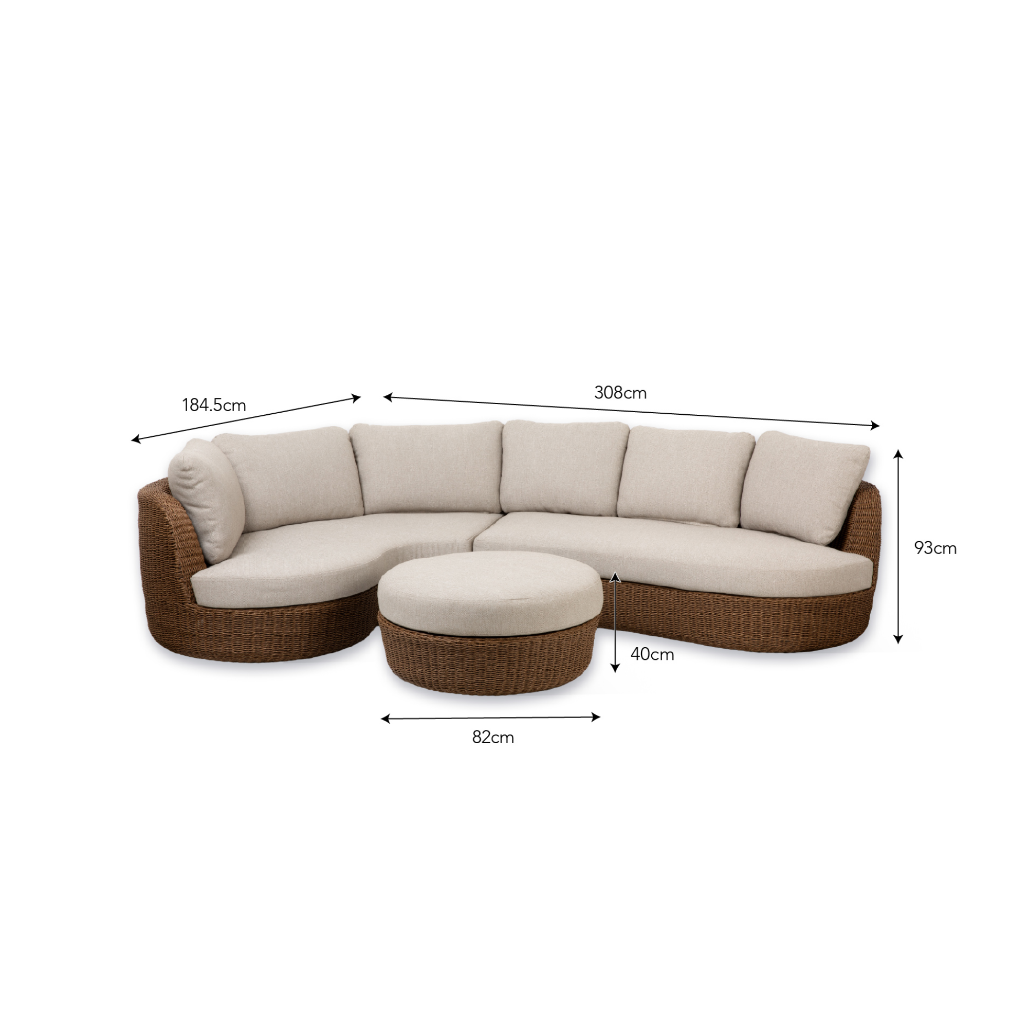 Hambridge Curved Outdoor Sofa Set – Dark Natural PE Rattan