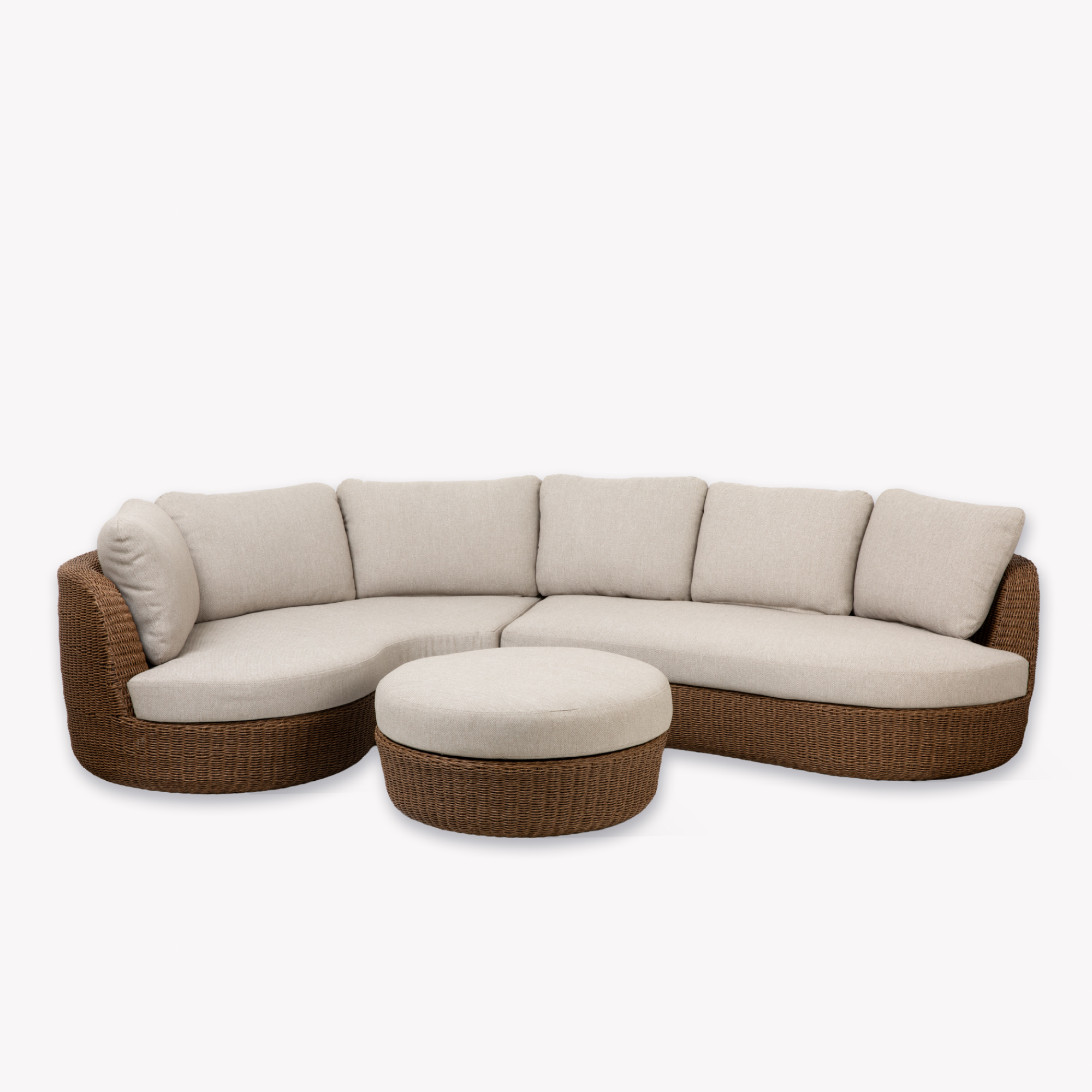 Hambridge Curved Outdoor Sofa Set – Dark Natural PE Rattan