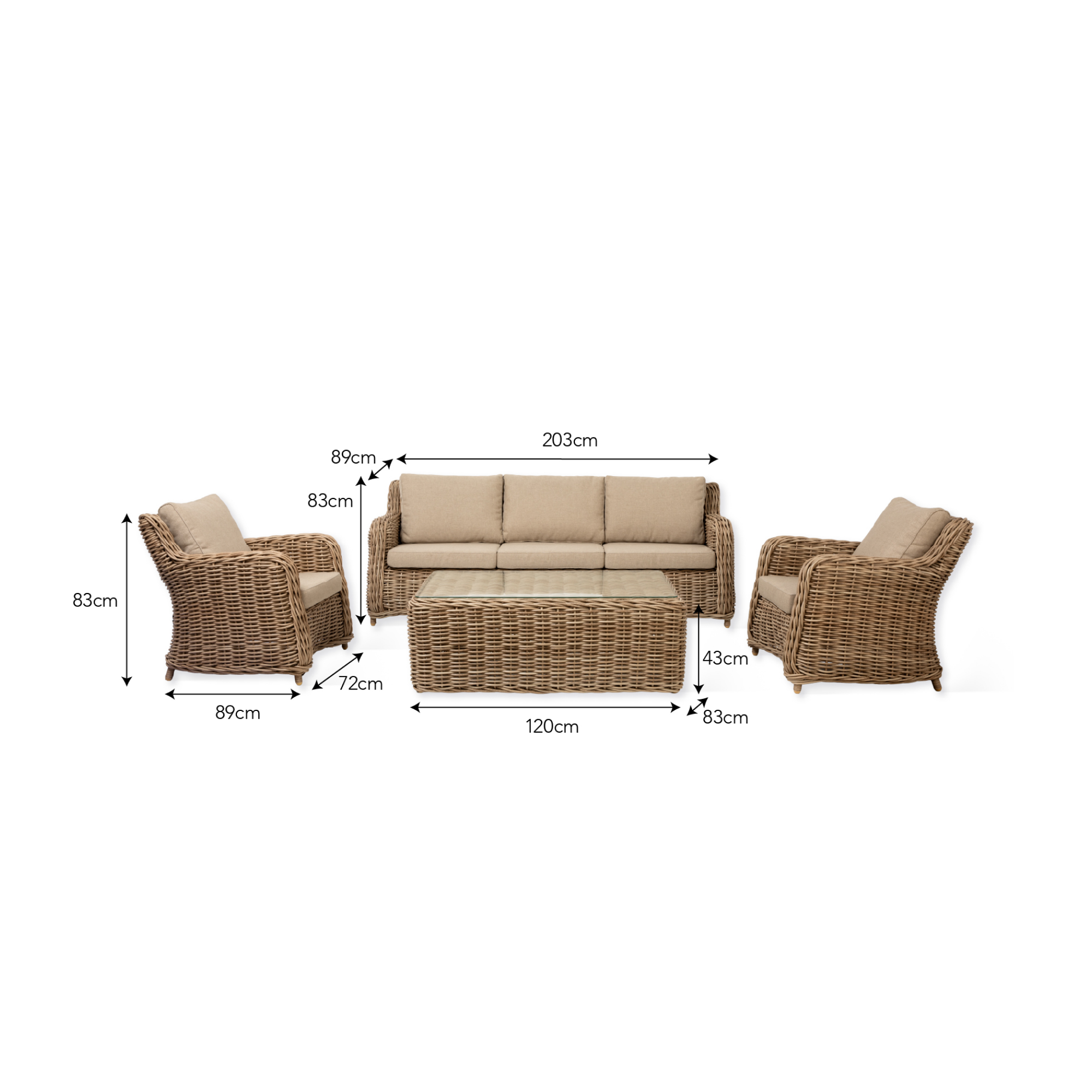 Lechlade 3 Seater Outdoor Sofa Set – Natural PE Rattan