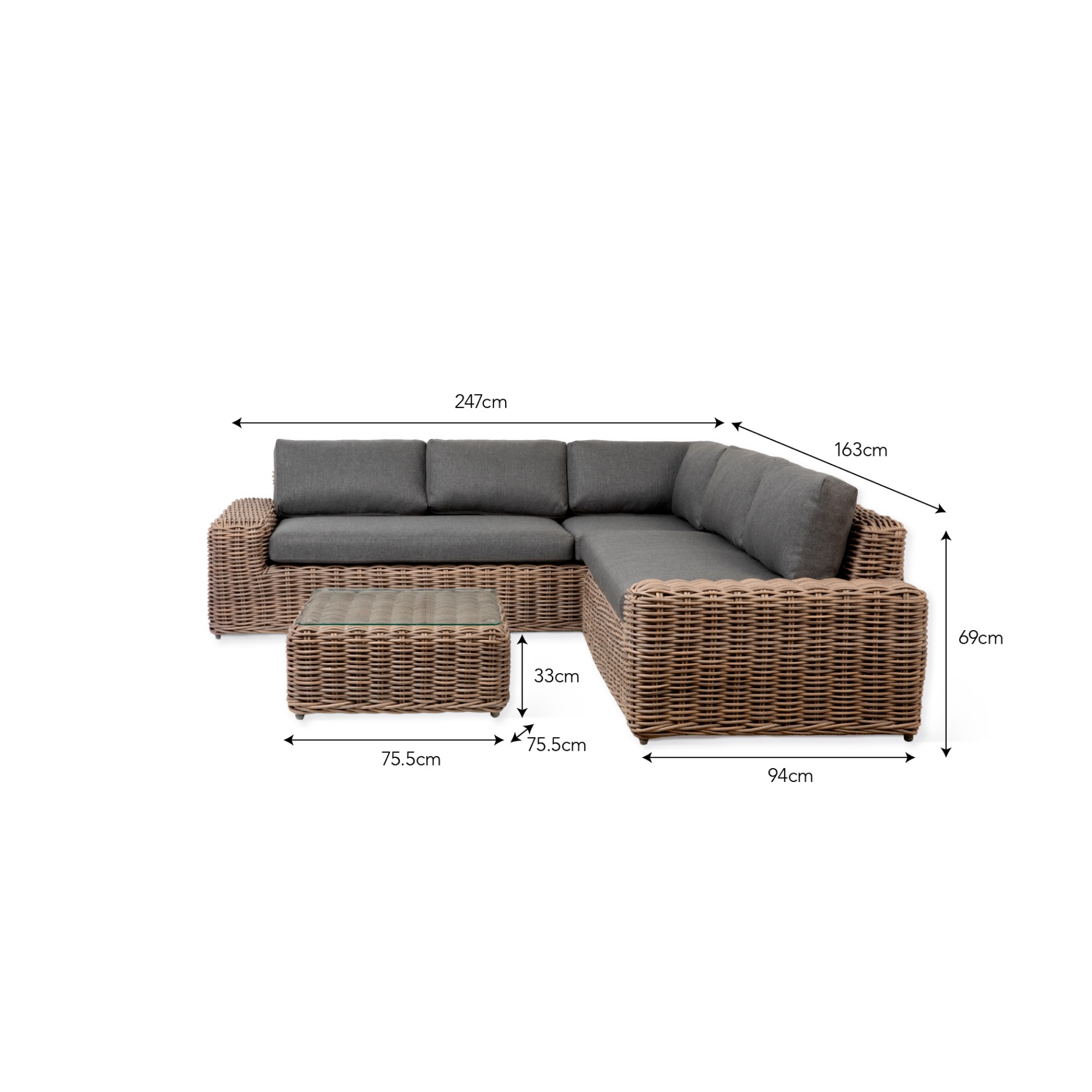 Moorgate Corner Outdoor Sofa Set – Dark Natural PE Rattan