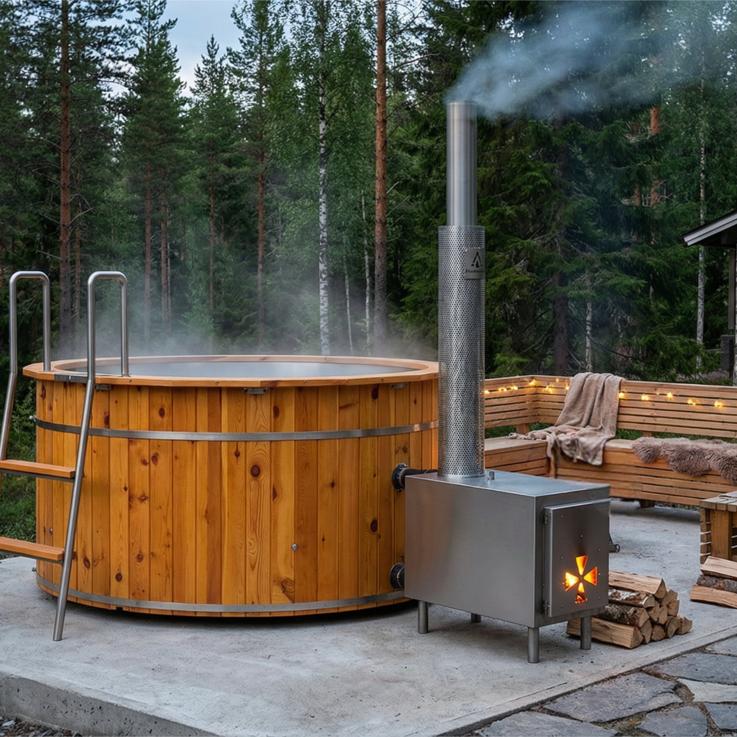 FEUERWASSER 6-Person Stainless Steel Hot Tub