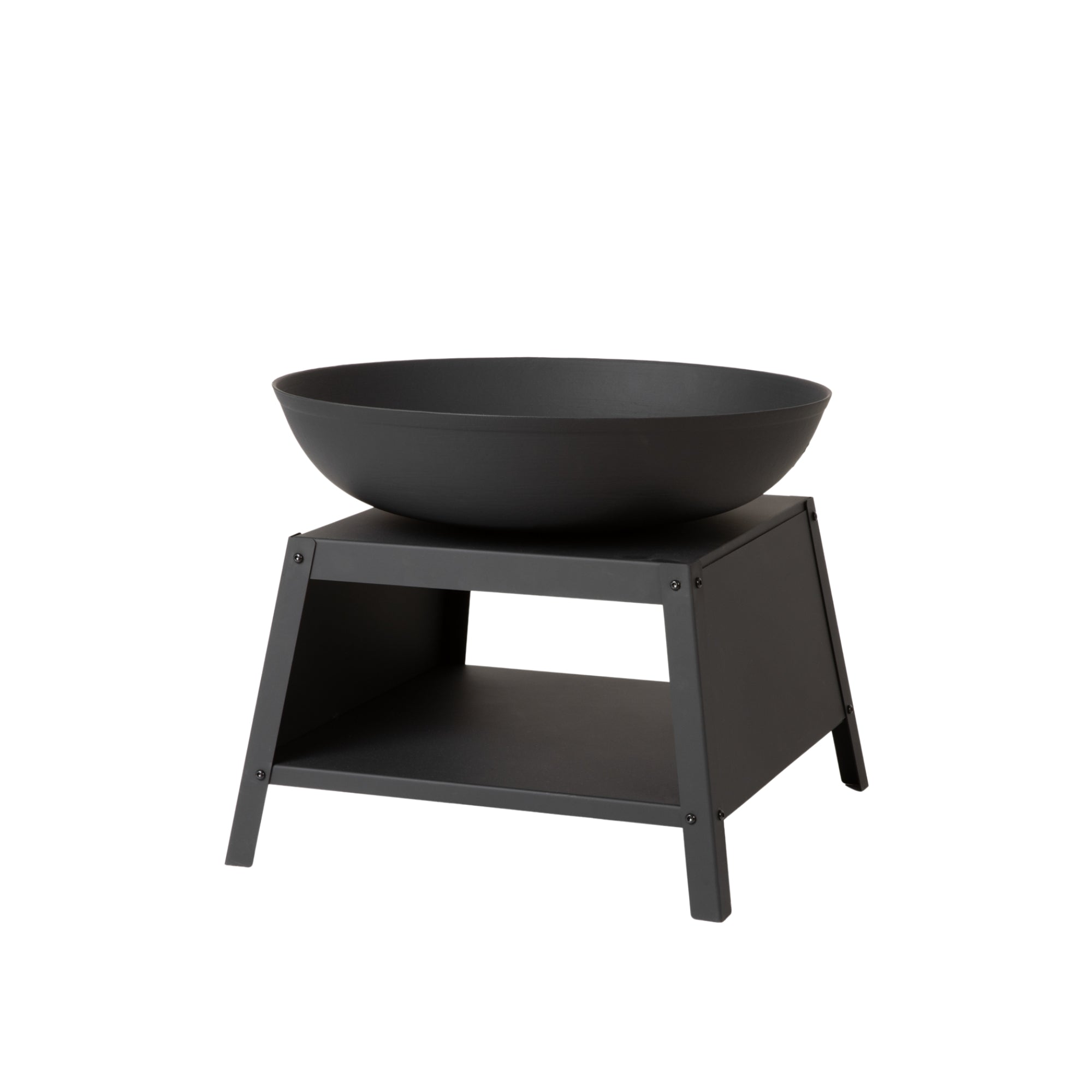 Sarsden Medium Fire Pit Bowl & Log Store — Black Steel