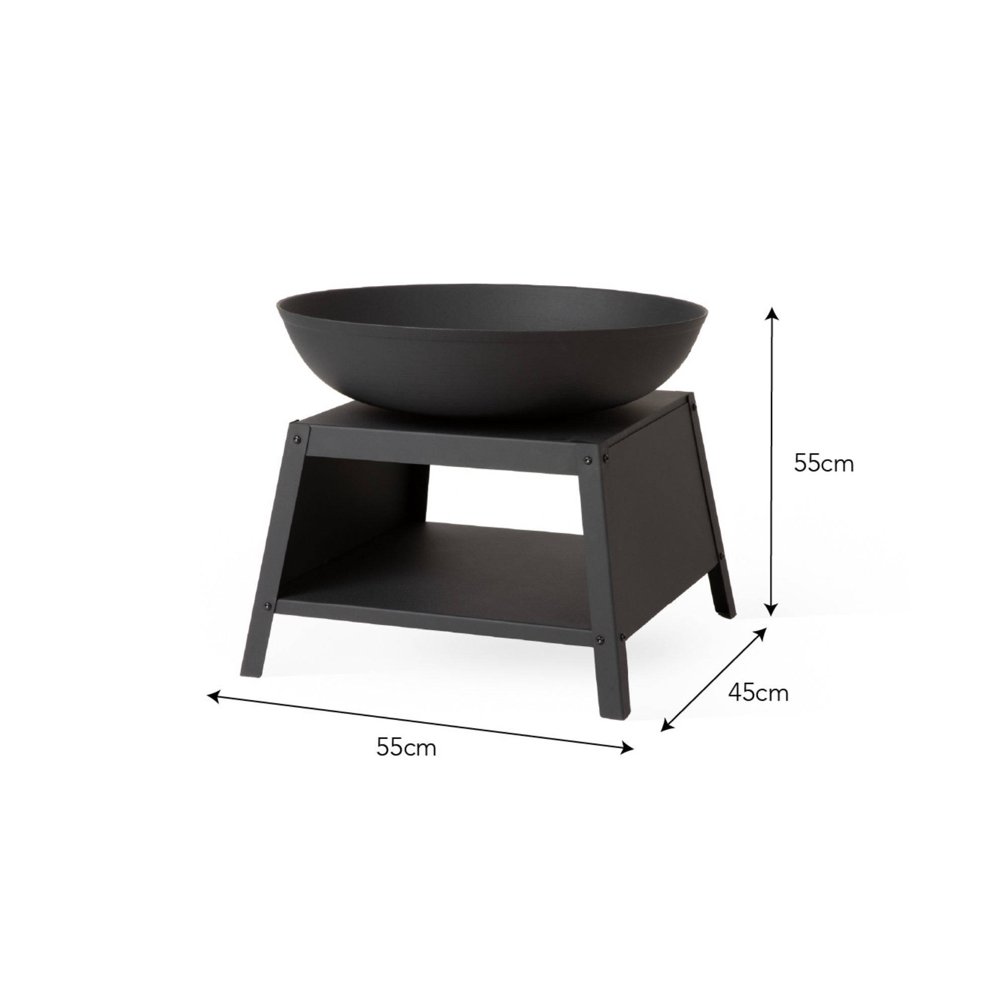 Sarsden Medium Fire Pit Bowl & Log Store — Black Steel