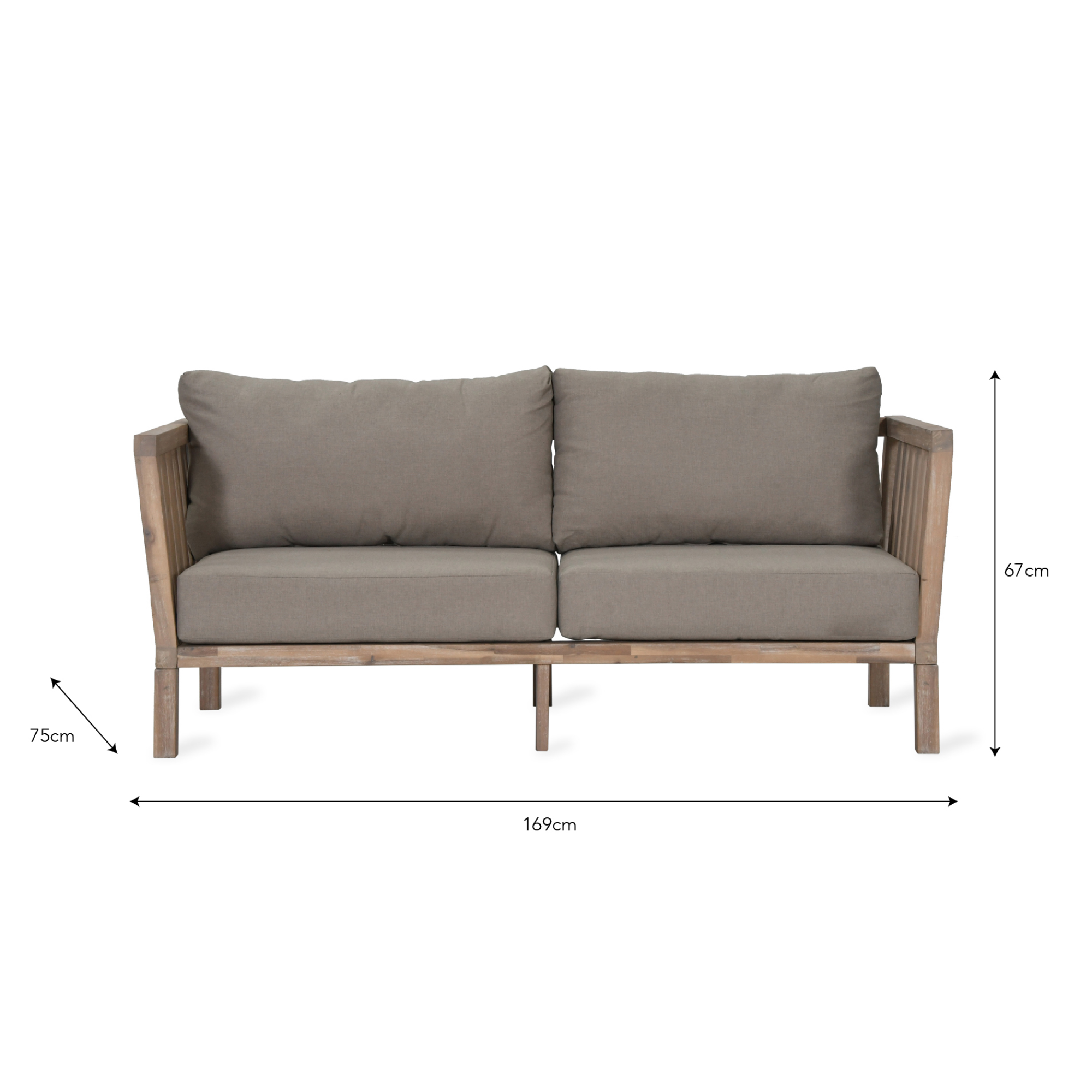 Porthallow 2 Seater Outdoor Sofa – Acacia Wood & Grey Cushions