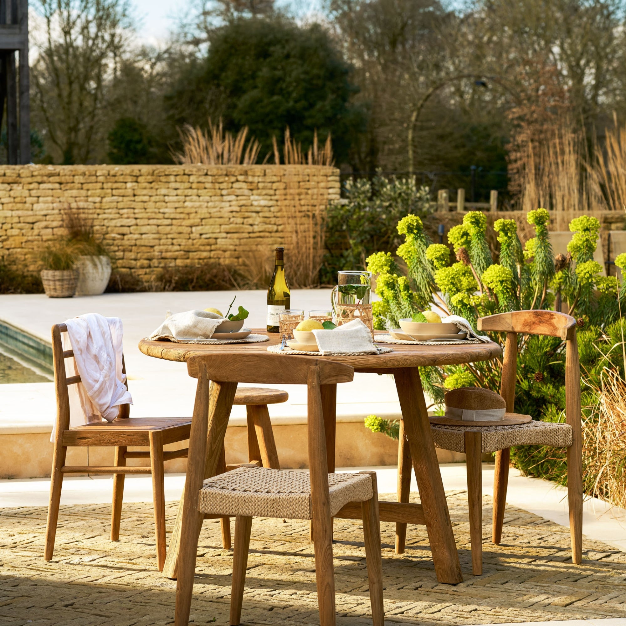 Hawthorne Round Reclaimed Teak Outdoor Dining Table – Natural