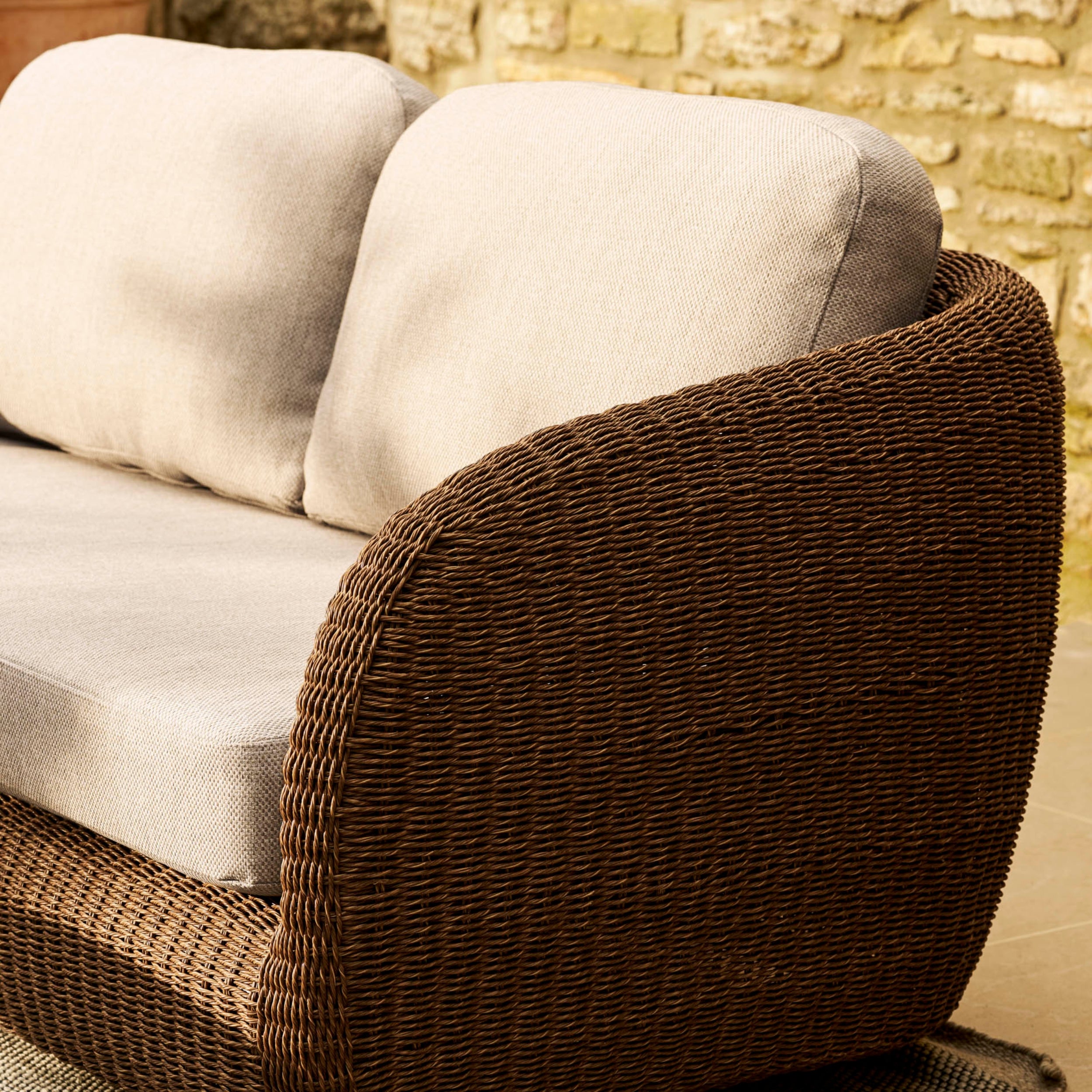 Hambridge 2-Seater Outdoor Sofa Set – PE Rattan & Sintered Stone