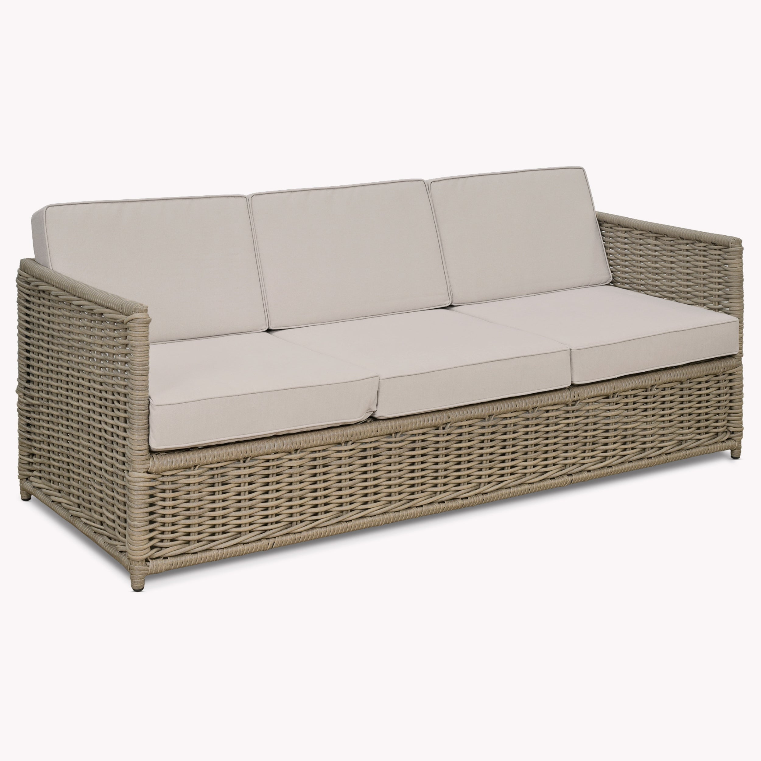 Harting 3-Seater Outdoor Sofa – PE Rattan & Linen-Look Cushions