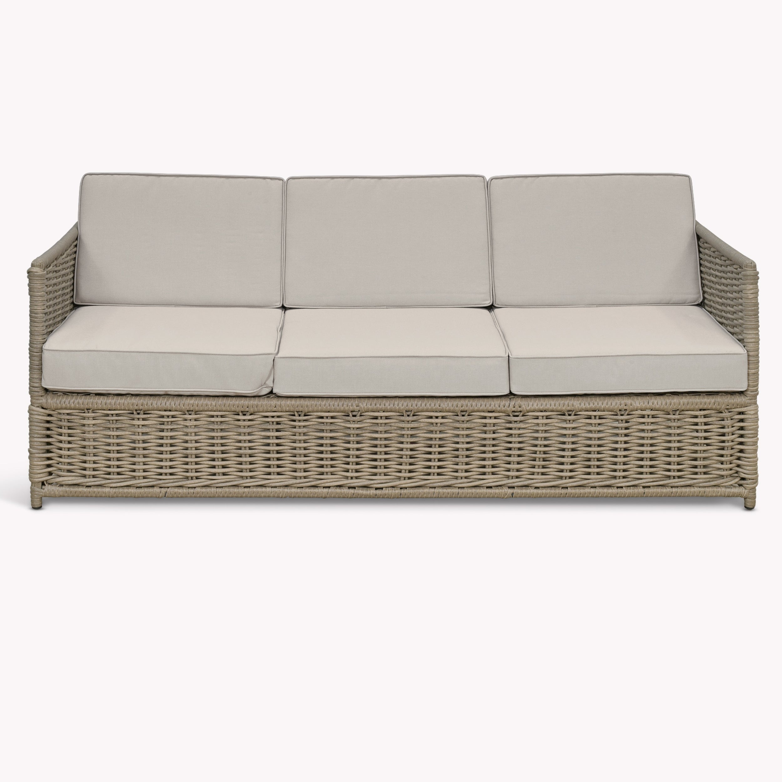 Harting 3-Seater Outdoor Sofa – PE Rattan & Linen-Look Cushions