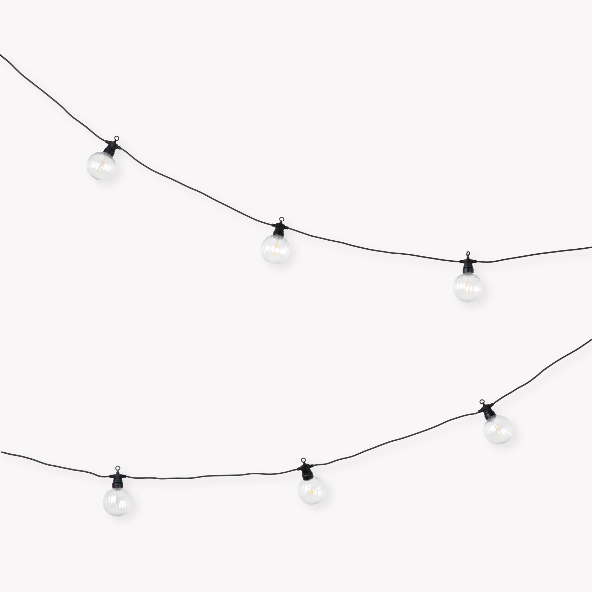Festoon Ribbed Round Lights, 20 Bulbs – Black