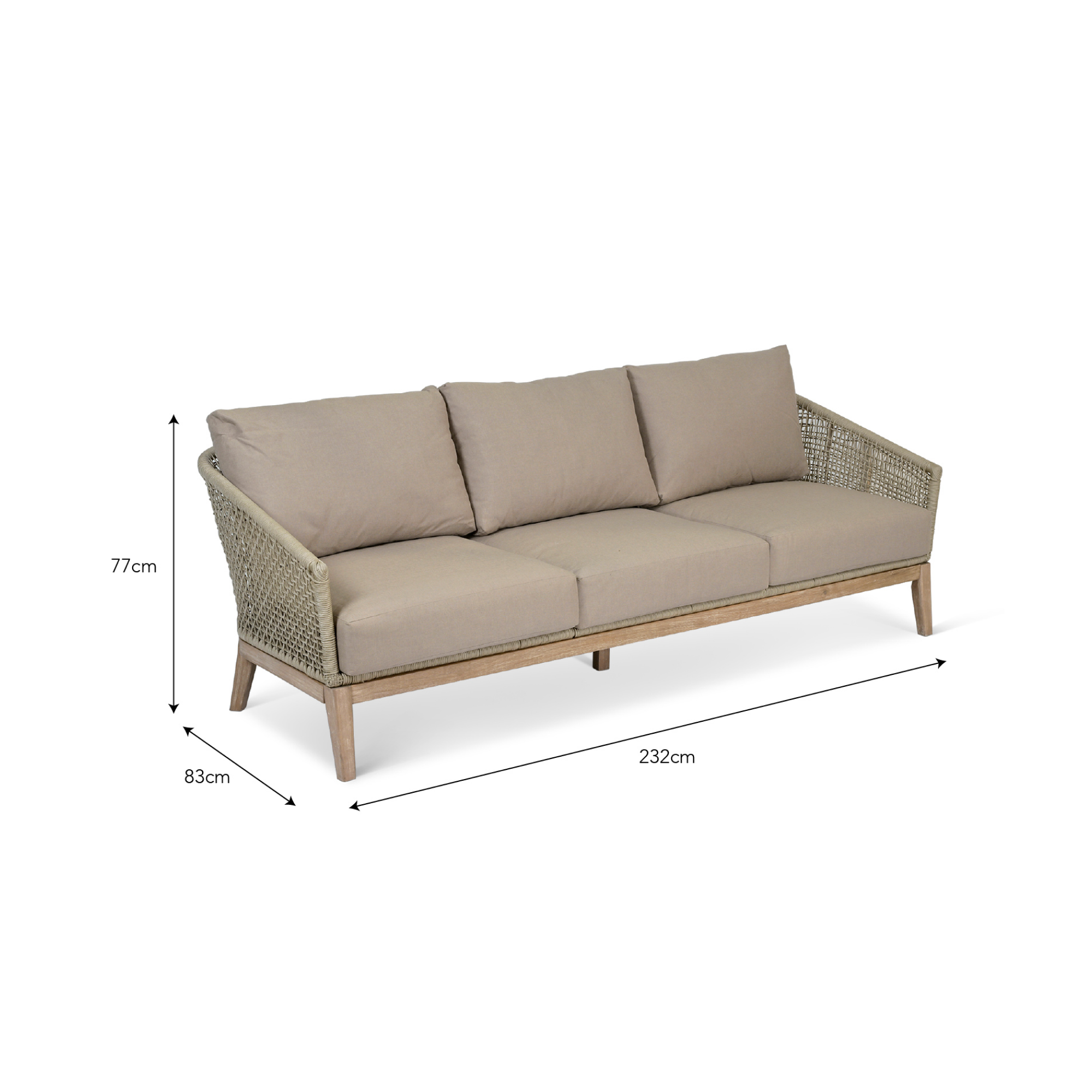 Lynton 3 Seater Outdoor Sofa – Acacia Wood & Grey Cushions