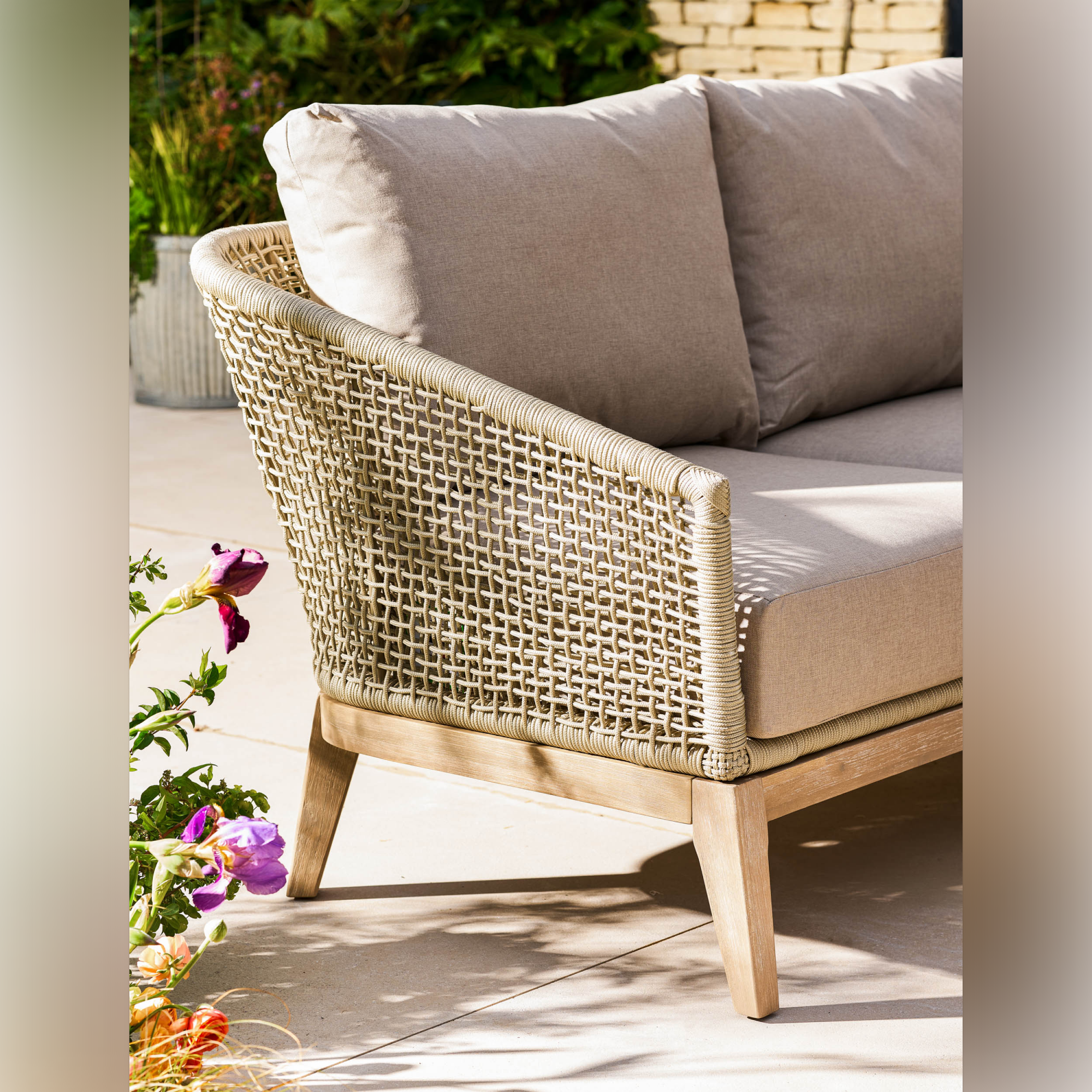 Lynton 3 Seater Outdoor Sofa – Acacia Wood & Grey Cushions