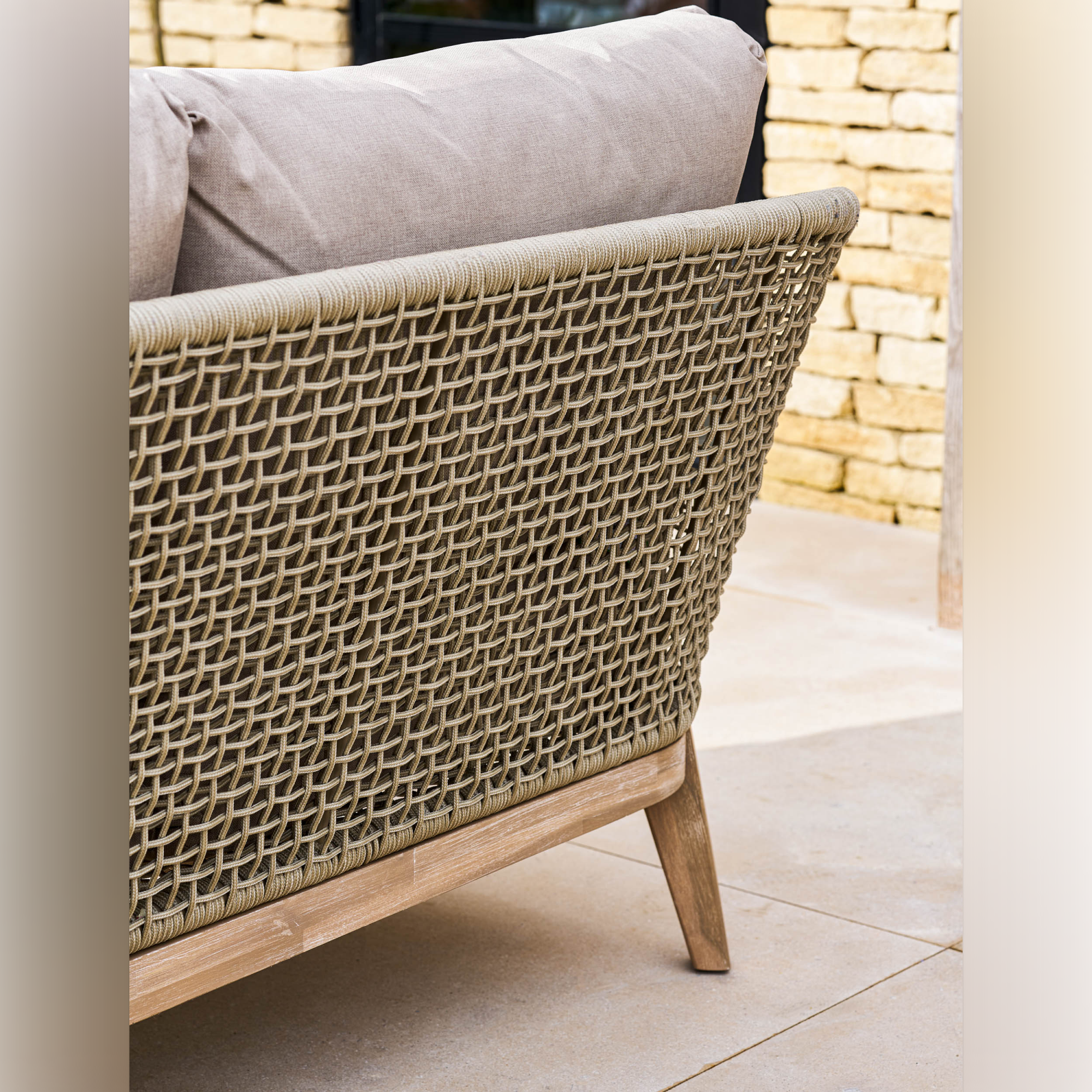 Lynton 3 Seater Outdoor Sofa – Acacia Wood & Grey Cushions