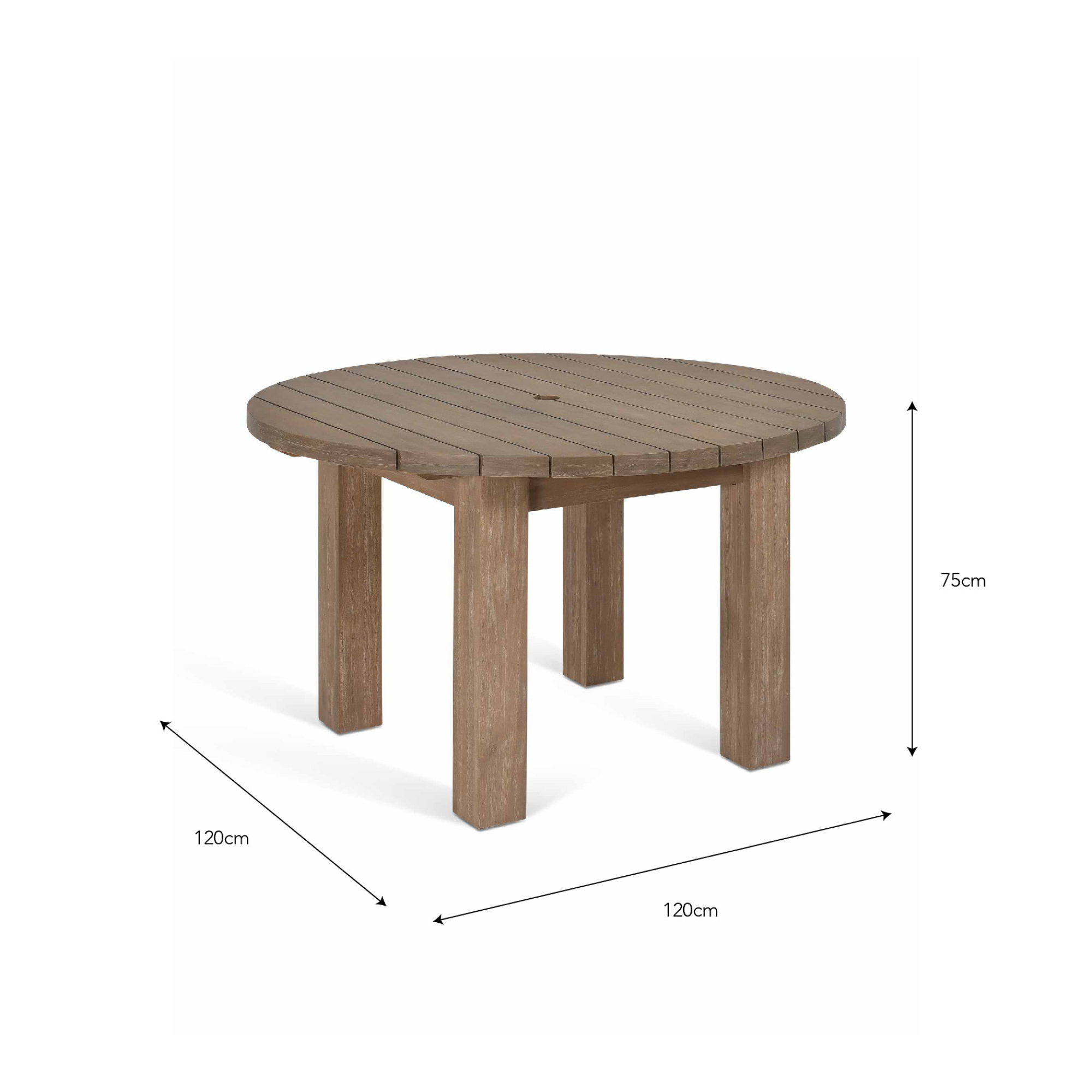 Porthallow Round Outdoor Dining Table, Medium – Natural Acacia