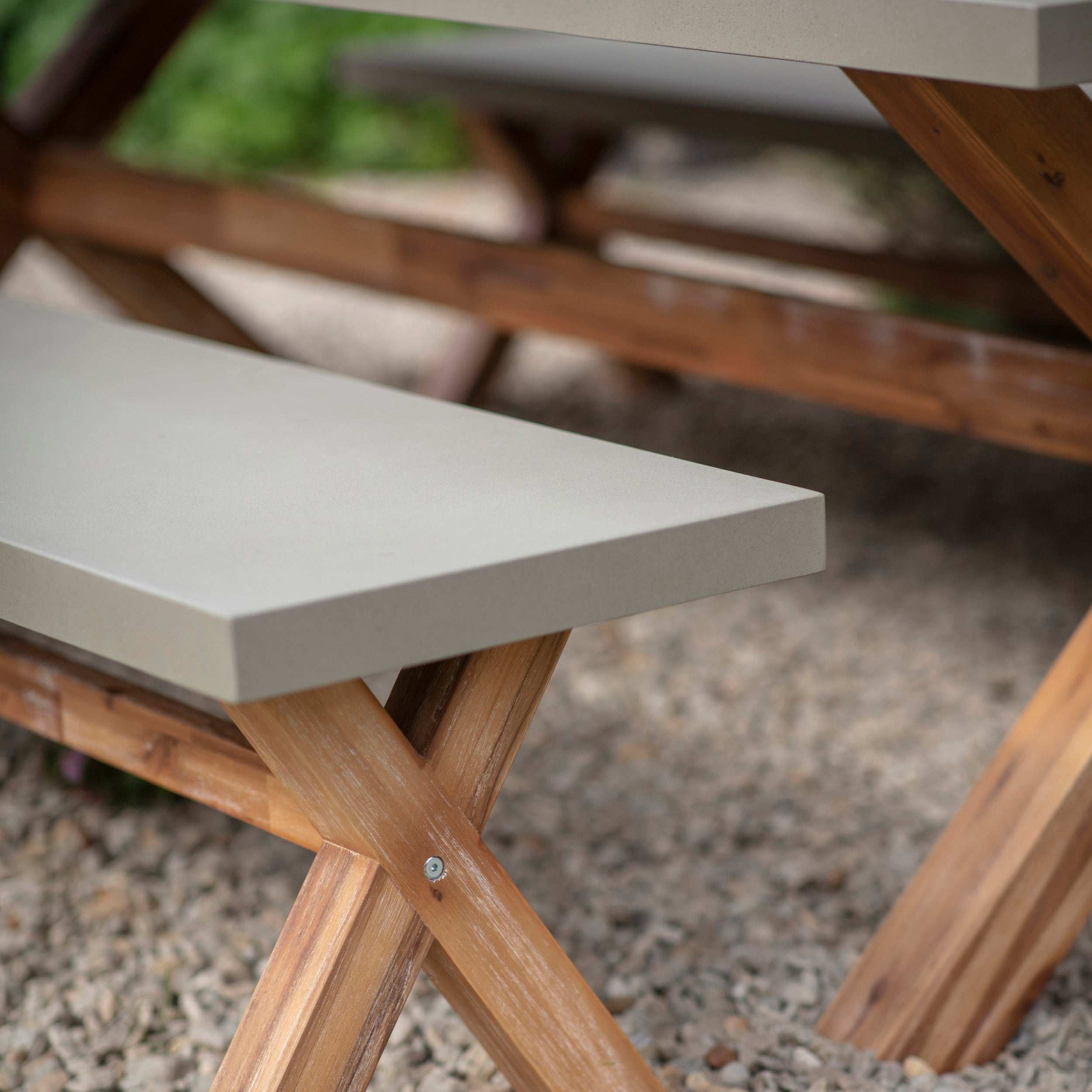 Burford Table & Bench Set – Acacia Wood & Polystone, Large
