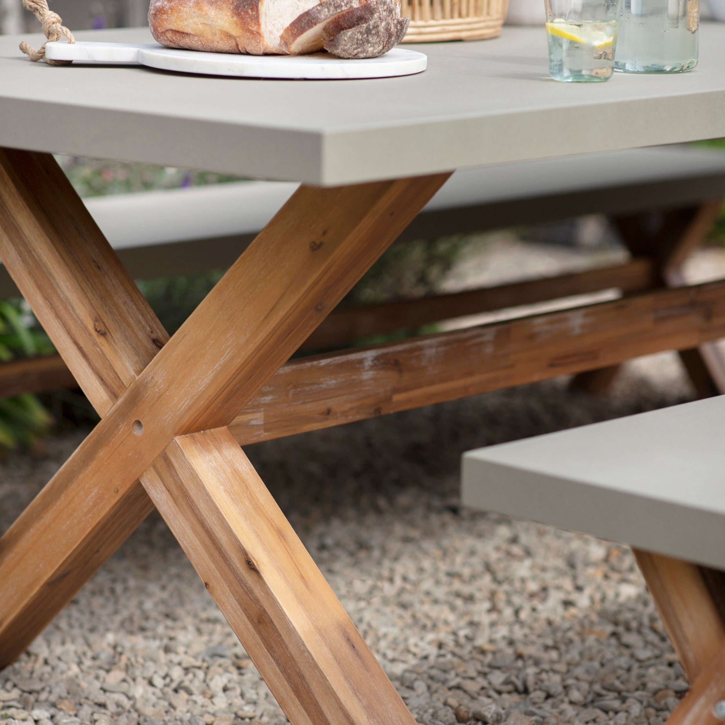 Burford Table & Bench Set – Acacia Wood & Polystone, Large