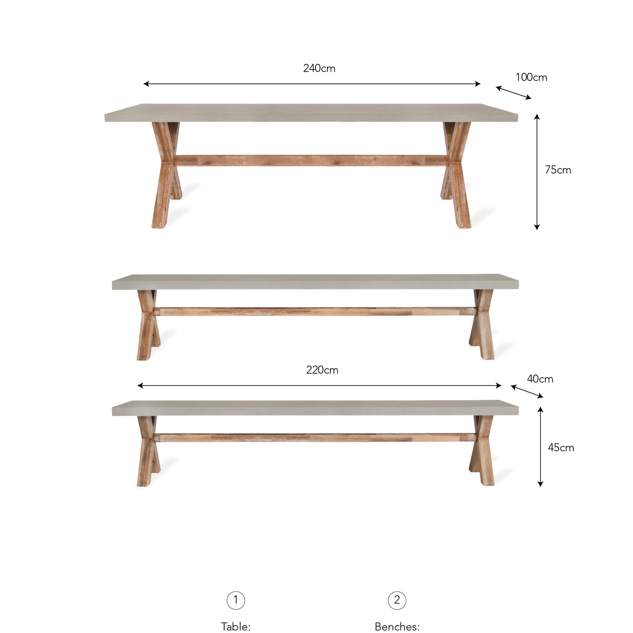 Burford Table & Bench Set – Acacia Wood & Polystone, Large