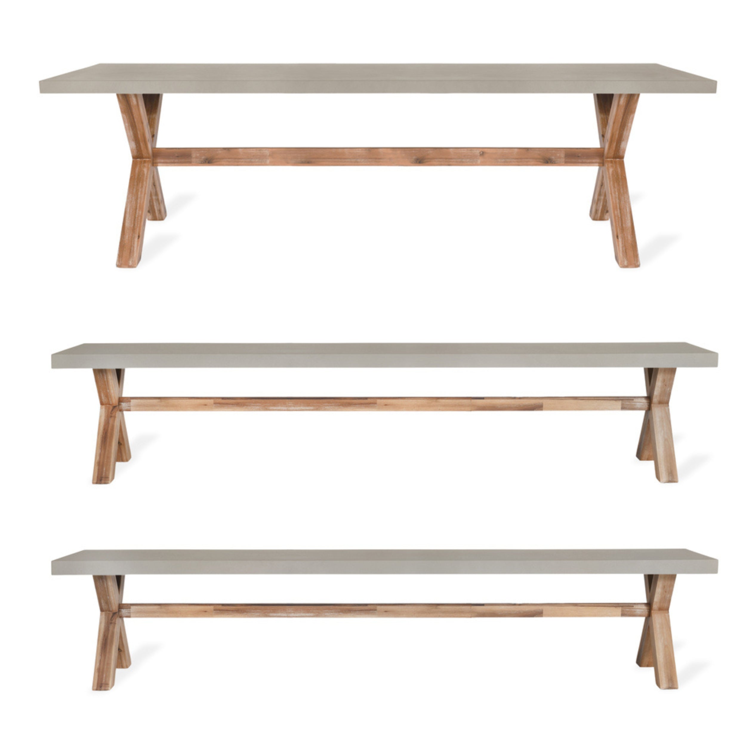 Burford Table & Bench Set – Acacia Wood & Polystone, Large