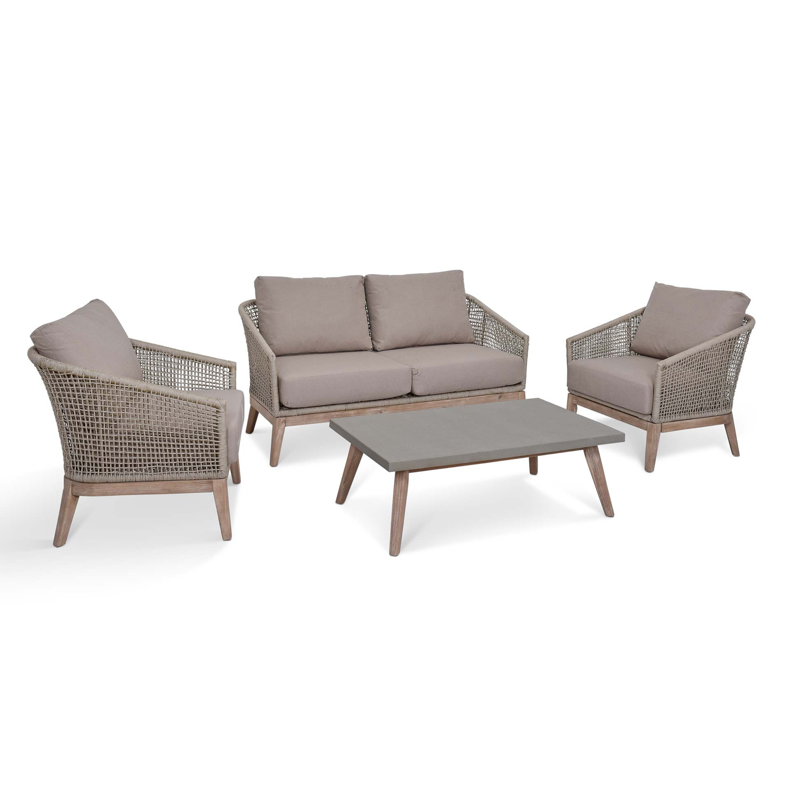 Lynton 2-Seater Outdoor Sofa Set – Acacia Wood & Grey Cushions