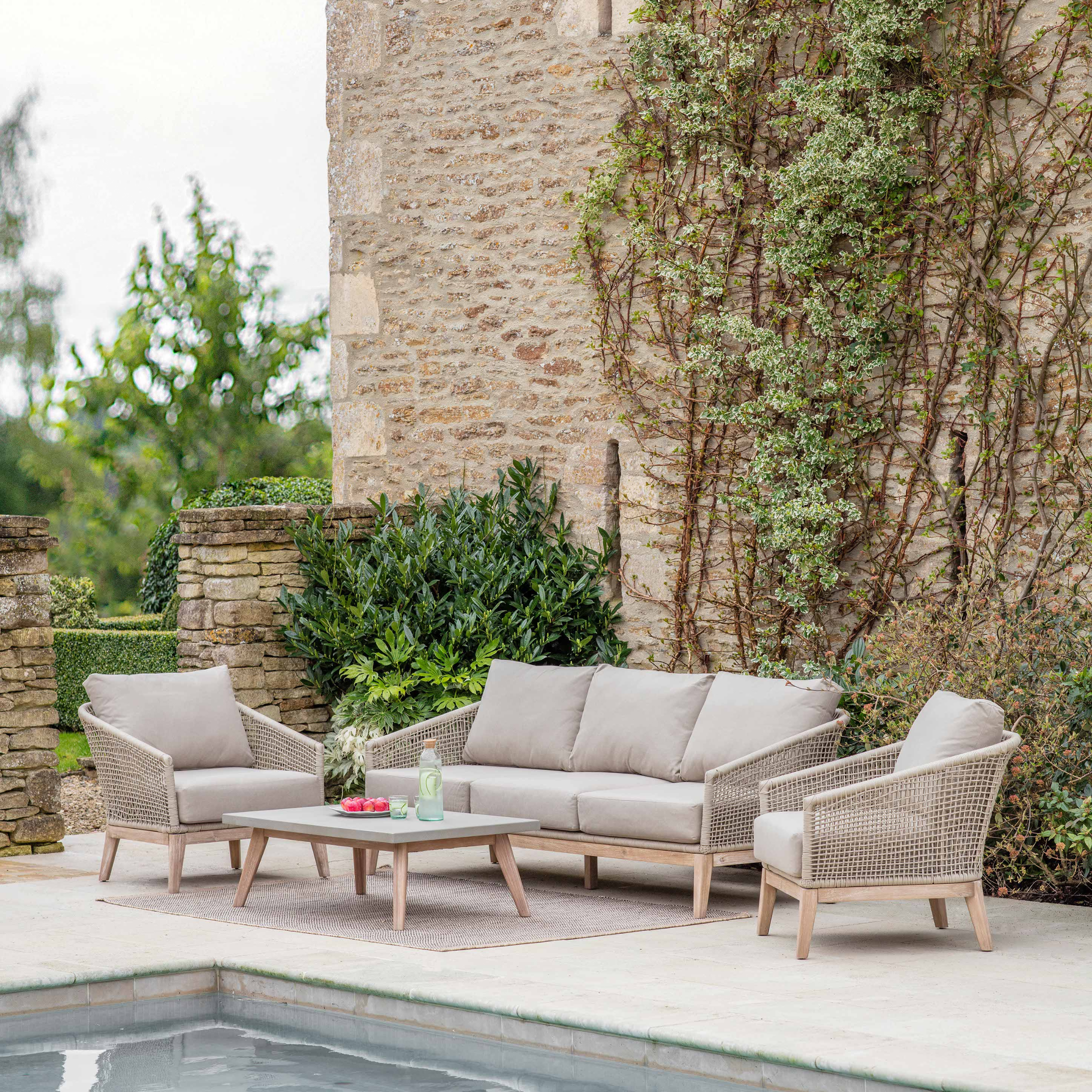 Lynton 3-Seater Outdoor Sofa Set – Acacia Wood & Grey Cushions